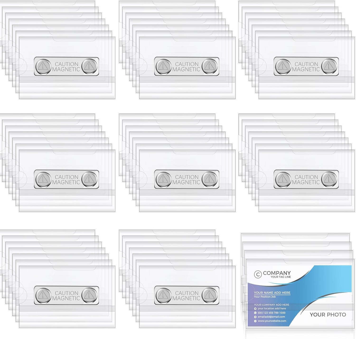 Faccito Magnetic Name Badge Holder 9 X 5.5 Cm ID PVC Name Badges Magnet Name Tags for Clothing Work Conference Badge Horizontal Badge Holder for School Business (Pack of 60) image number 1