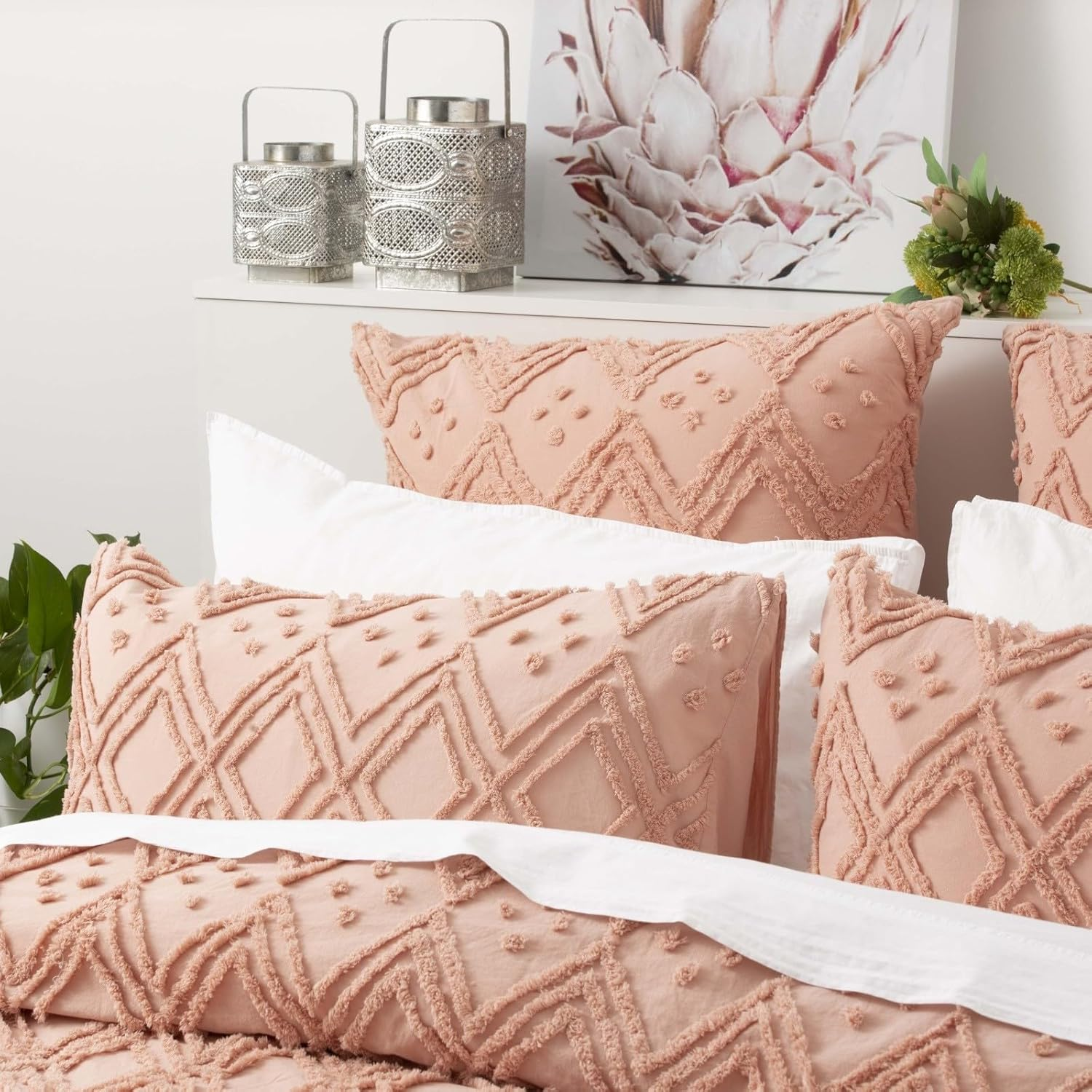 Park Avenue Medallion 100% Cotton Vintage Washed Tufted European Pillowcase, 65 Cm X 65 Cm Size, Blush image number 6