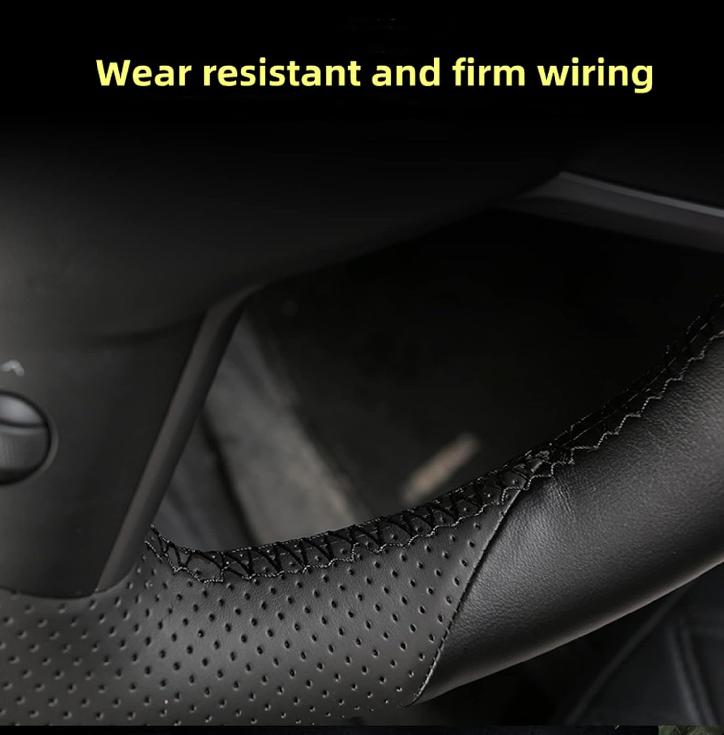 Tesla Steering Wheel Cover Microfiber Leather Hand-Stitched for Tesla Model 3/Model Y (Black-Breather Hole) image number 3