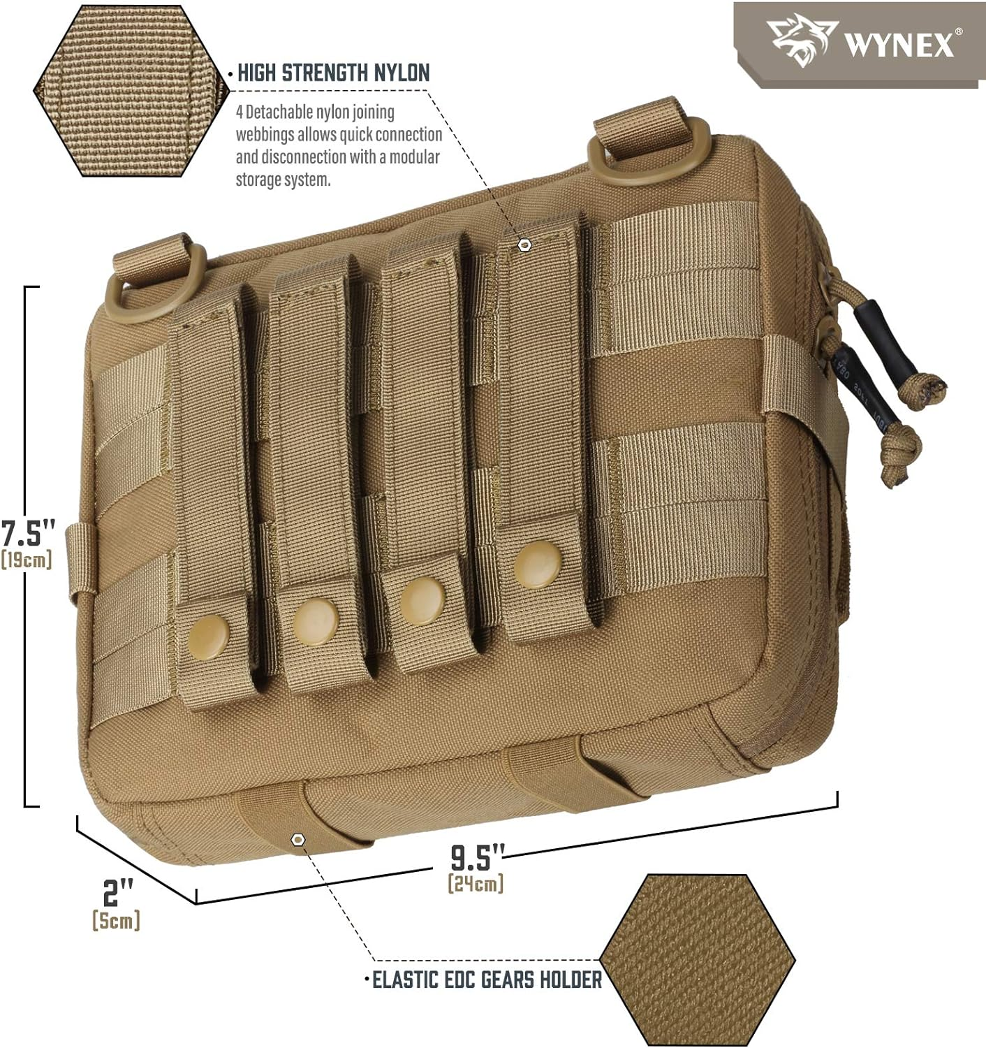 WYNEX Tactical Molle Admin Pouch of Tri-Fold Open Design, Molle Tool Pouch First Aid Pouch EDC Utility Pouches Tools Bag Molle Attachment Organizer Include U.S.A Flag Patch image number 4
