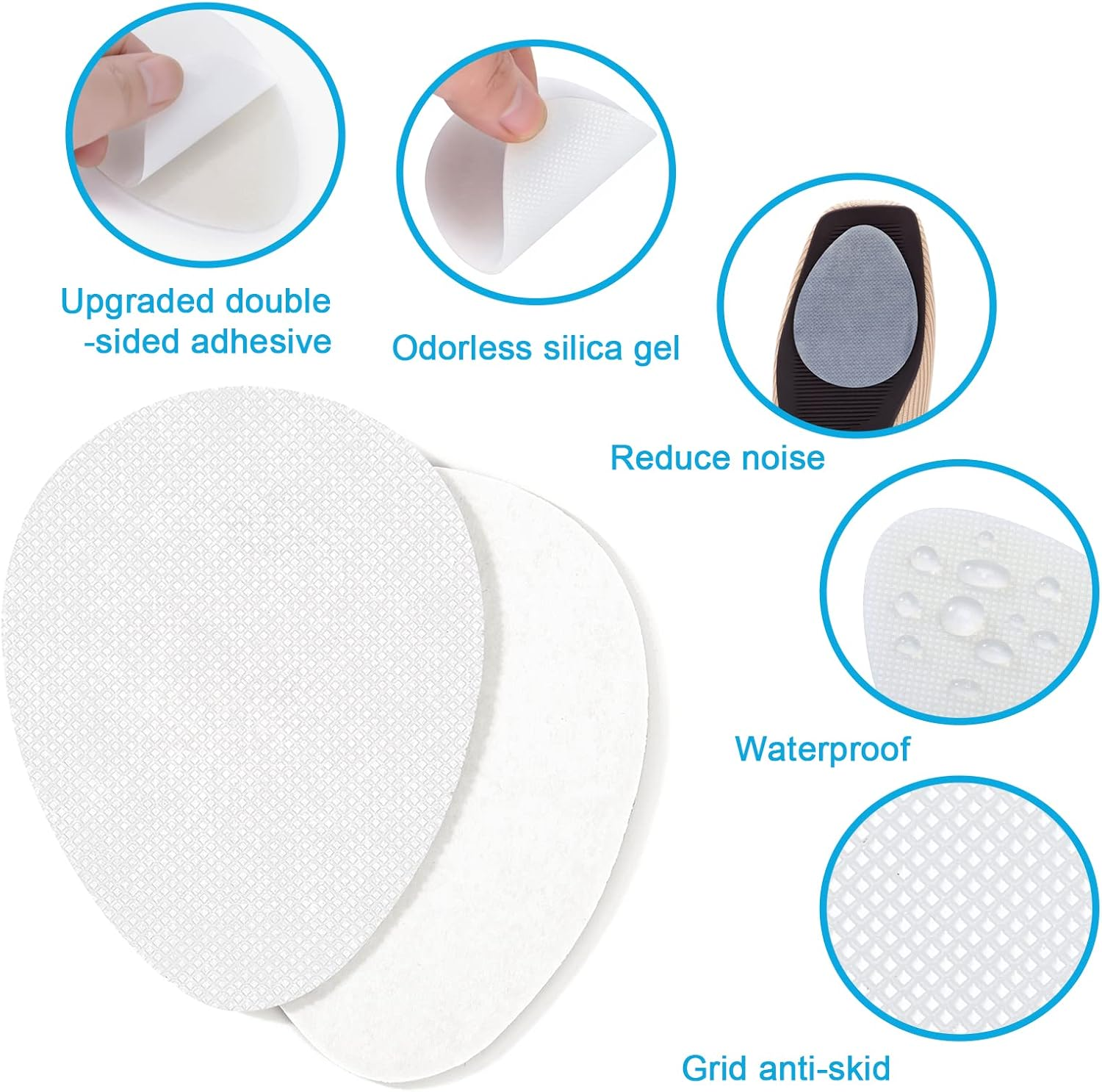 Non-Slip Shoe Pads, GADEBAO Self-Adhesive Anti-Slip Sole Sticker Protector, Premium Odorless Silicone Non Skid Shoe Grips for High Heels, Clear - 8 Pcs, 2.5'' * 3.5'' * 0.04'' image number 3