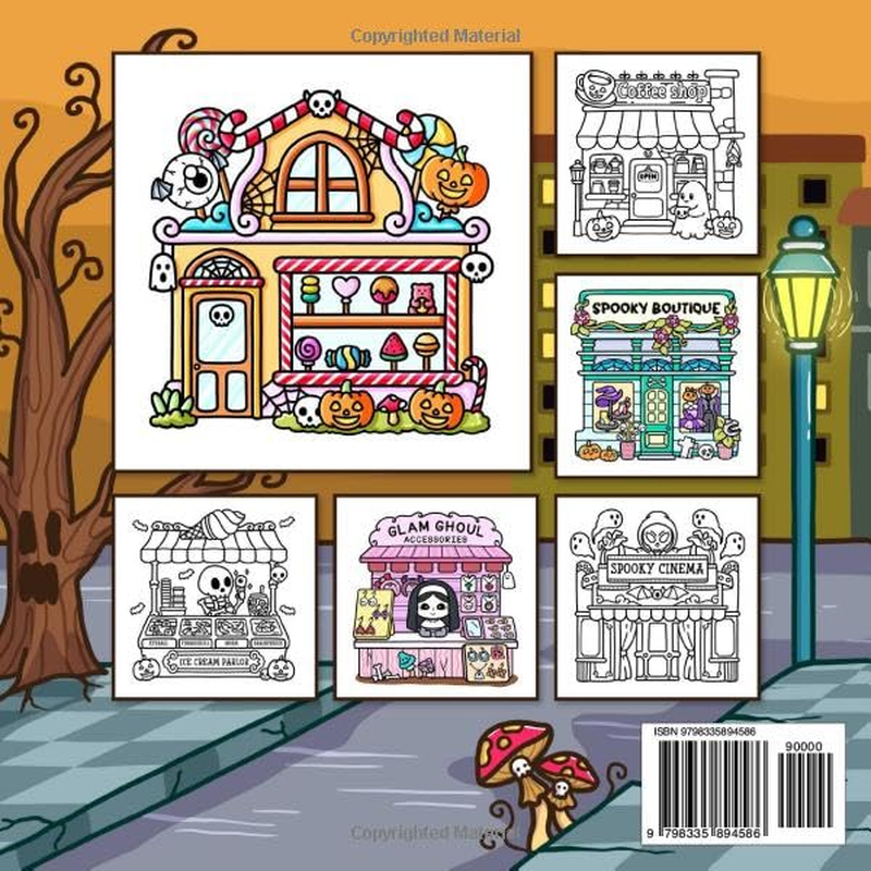 Spooky Shop: Coloring Book for Adults and Teens Featuring Simple Designs of Adorable Creepy Characters with Spooky Corners and Hygge Scenes, Easy and Cute Drawings for Relaxation image number 1