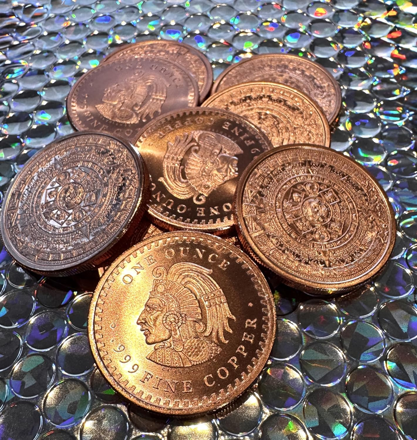 10 X 1Oz Aztec Calendar Copper Rounds 999 Fine Bullion Supplied in Tub image number 1
