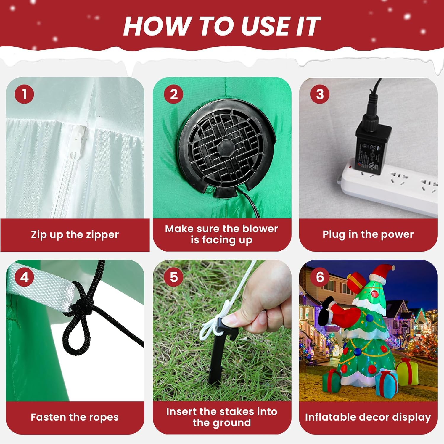 Alupssuc 2.1M Inflatable Christmas Tree Decorations Outdoor with Built-In Leds Lights, Blow up Santa Claus Tree with 4 Gift Boxes Outside/Indoor Xmas for Yard, Garden, Lawn, Party, Holiday Decor, 7FT image number 6