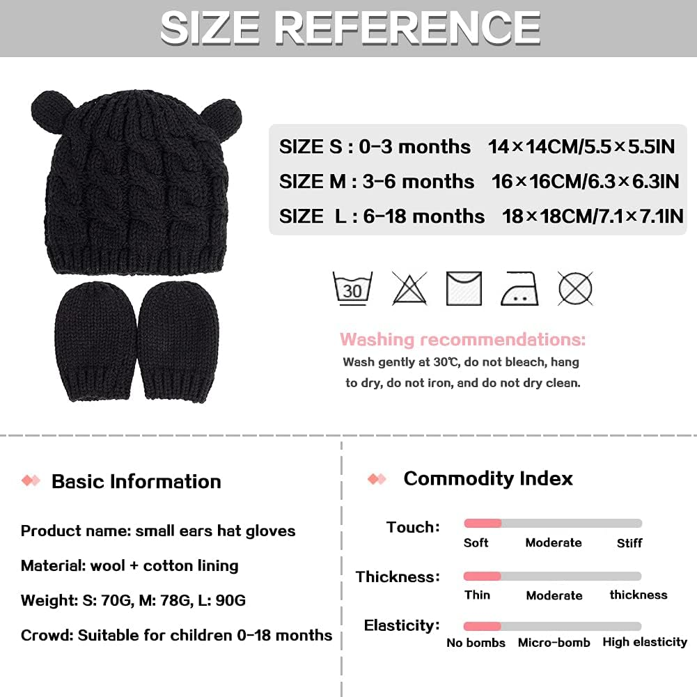 Malaxlx Newborn Baby Infant Toddler Winter Beanie Hat Mittens Set Warm Knitted Hat Glove Set for Girls Boys image number 3