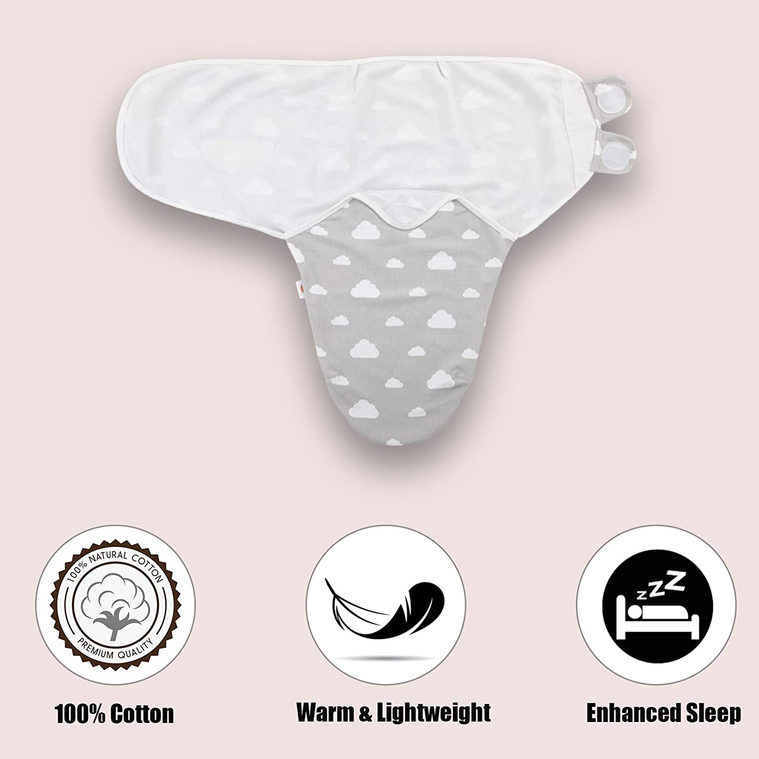 Baby Swaddle Wrap, 3 Pcs 73X56Cm Newborn Swaddle Blanket Wrap, 0-3 Months 100% Breathable Cotton Swaddlers Sleep Sack with Adjustable Wings for Baby Boys and Baby Girls