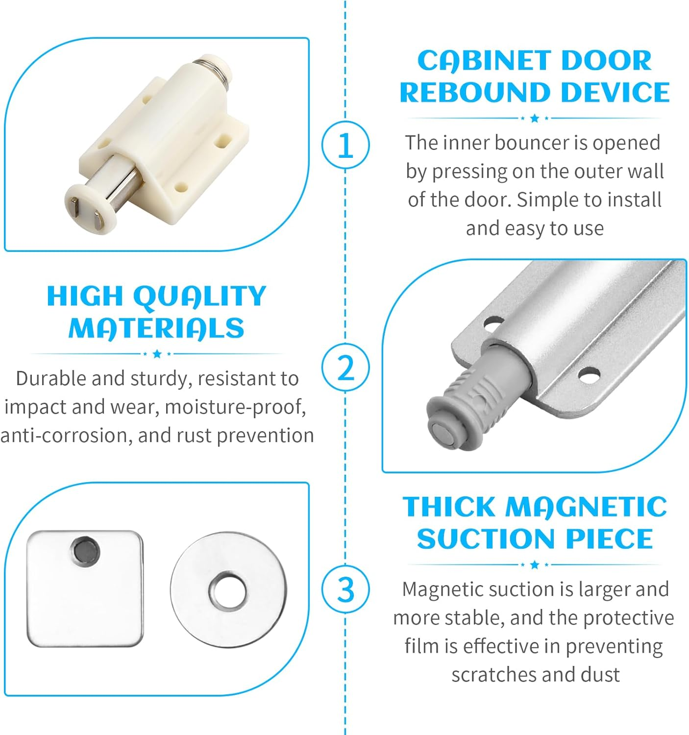 8 Pack Push to Open Door Catches Magnetic Door Push Opener Catch Touch Open Door Latch Open and Close the Door for Door Damper Large Wardrobe Closure image number 5
