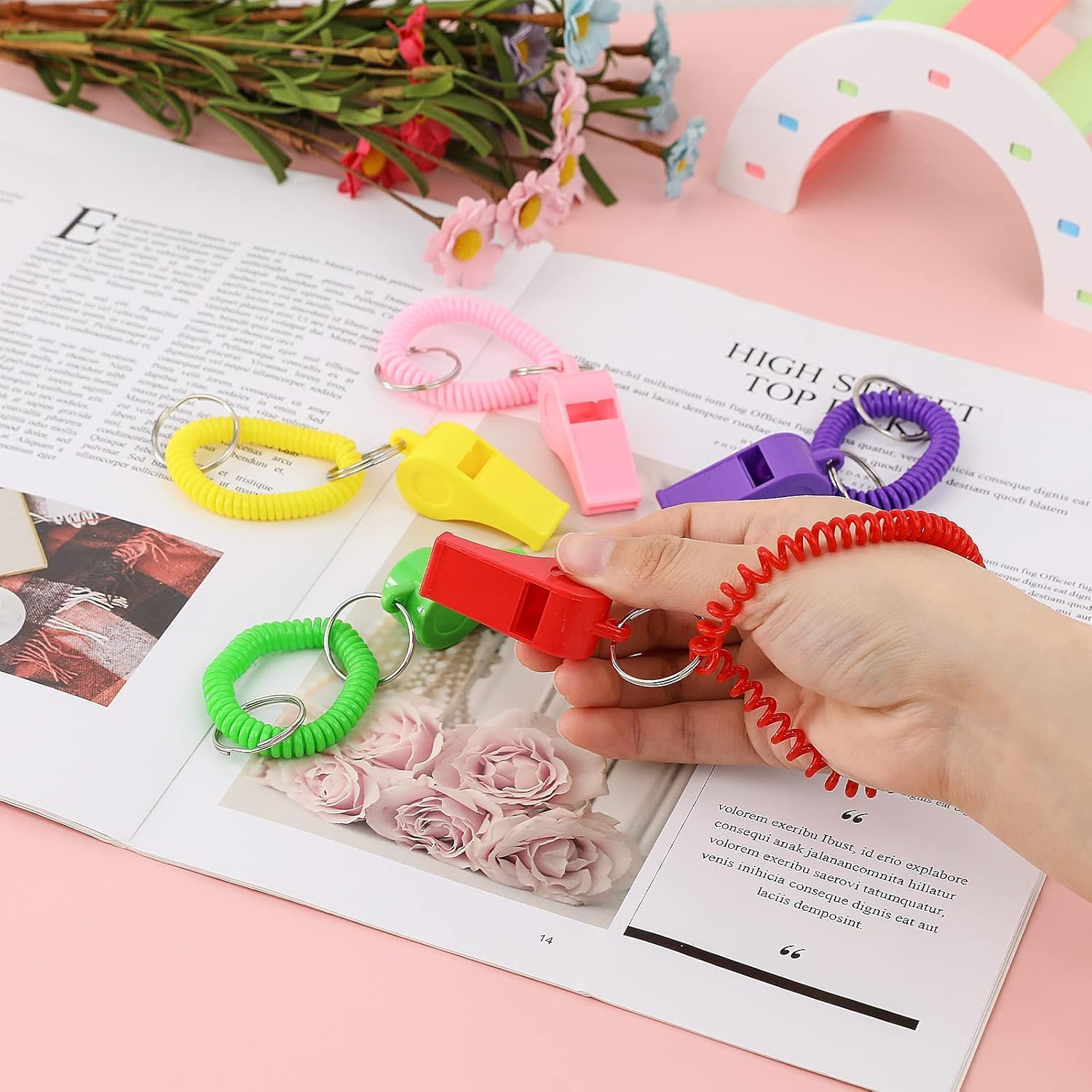 12Pcs Loud Plastic Sport Whistle with Stretchable Coil Bracelet,Plastic Whistle Loud Clear with Stretchable Coil Bracelet,Loud Clear Whistle Wrist Keychain Sport Whistle with Stretchable Coil Bracelet image number 6