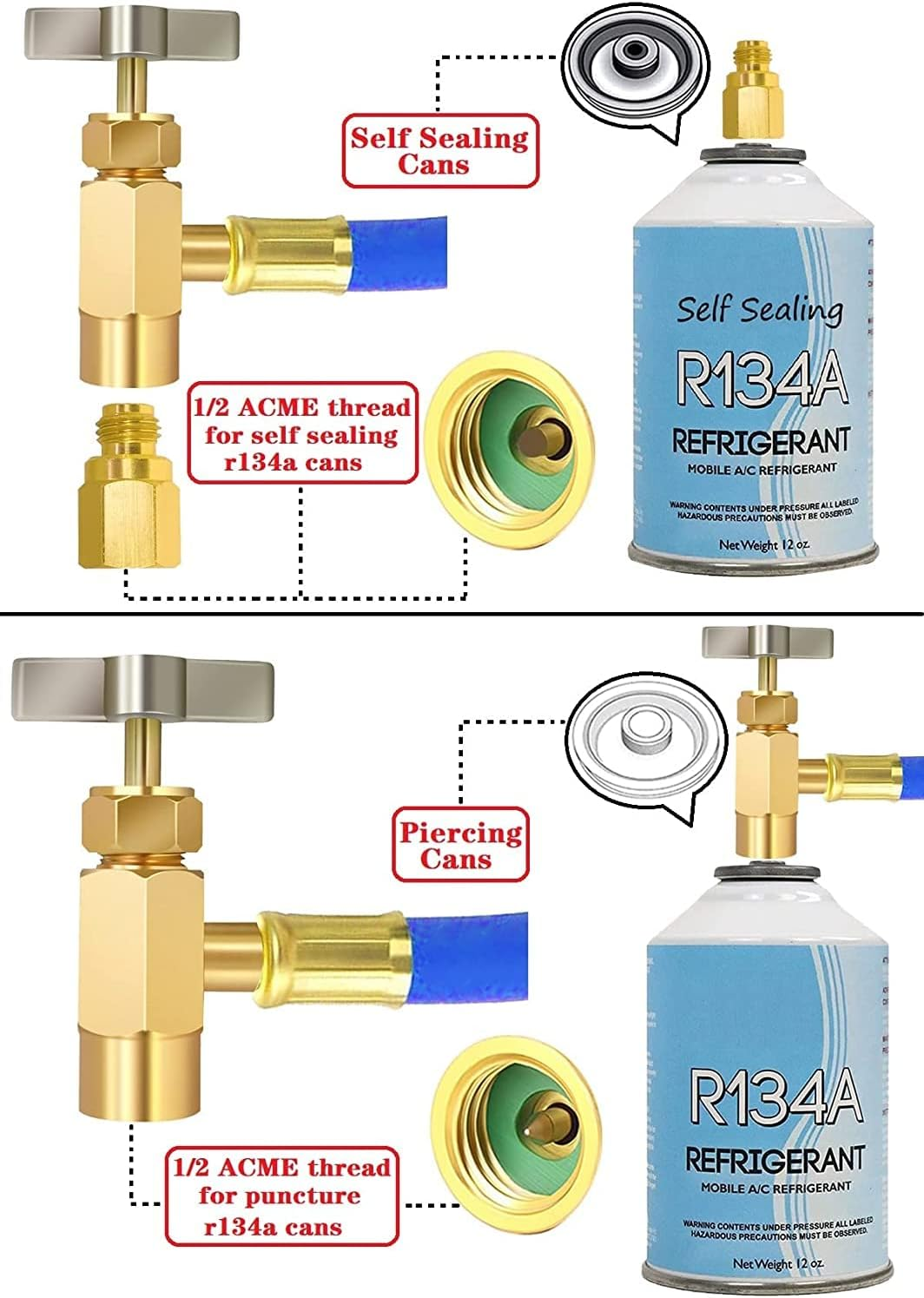 Refrigerator Freon Recharge Hose with Gauge Kit-A/C R134A R12 R22,Universal Retrofit Valve,With BPV31 Bullet Piercing Tap Valve,R134A Self-Sealing Adapter for Home/Car A/C Refrigerant System (5)
