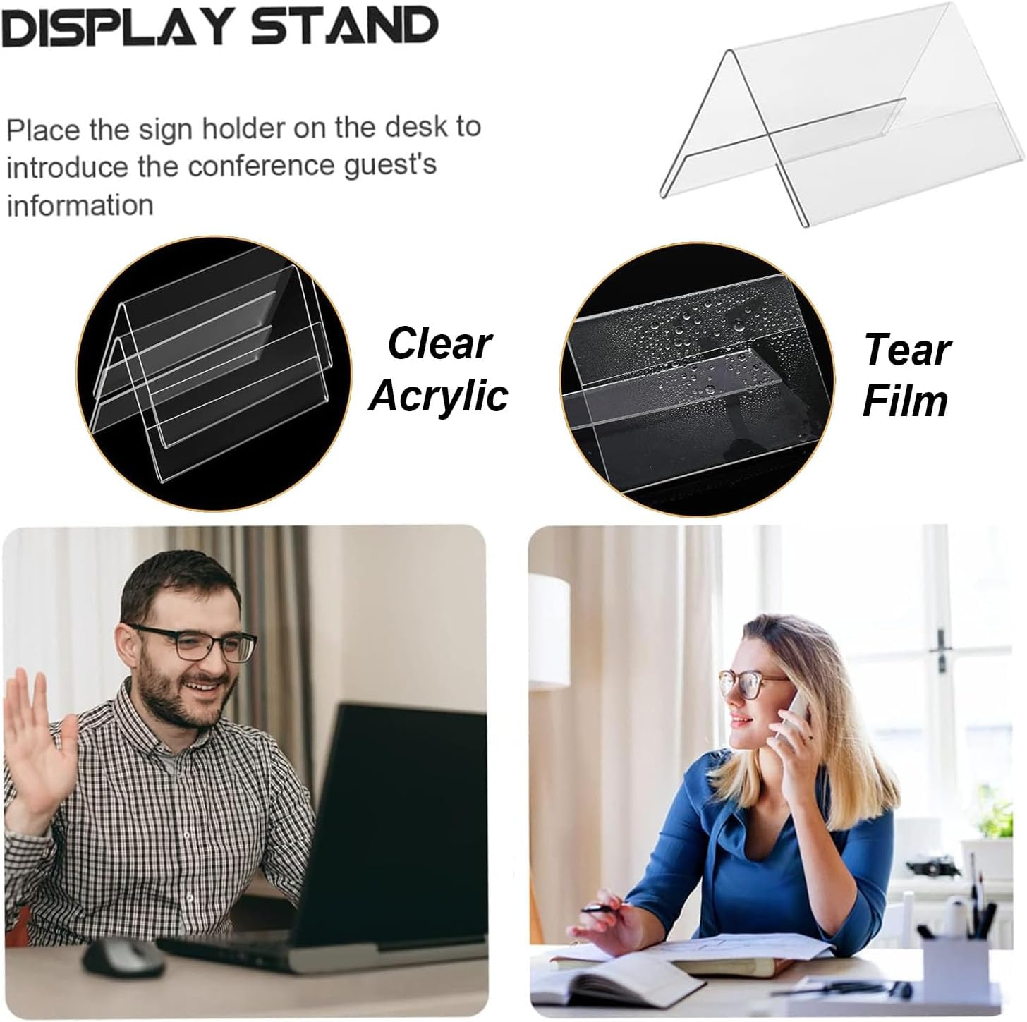 10 PCS Acrylic Sign Display Holder, Acrylic Transparent Nameplate Display Stand, Acrylic Brand Price Tag Diagonal Back Display Label Rack for Stores, Restaurants, Offices, Schools Display (20 X 8 Cm) image number 2