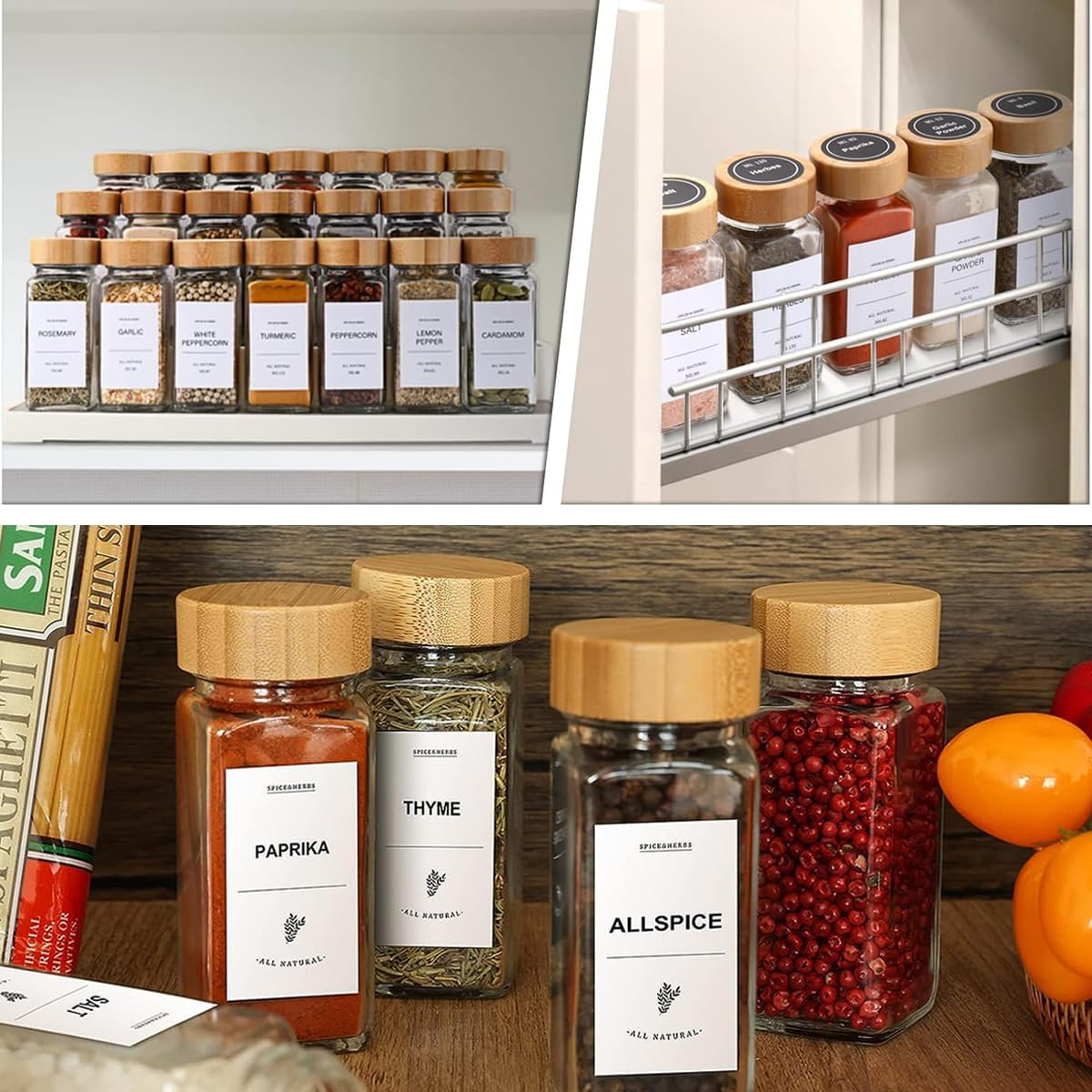 15Pcs Glass Spice Jars with Labels 4Oz Squar Spice Containers with Lids Seasoning Storage Bottles Collapsible Funnel Spice Organizer image number 3