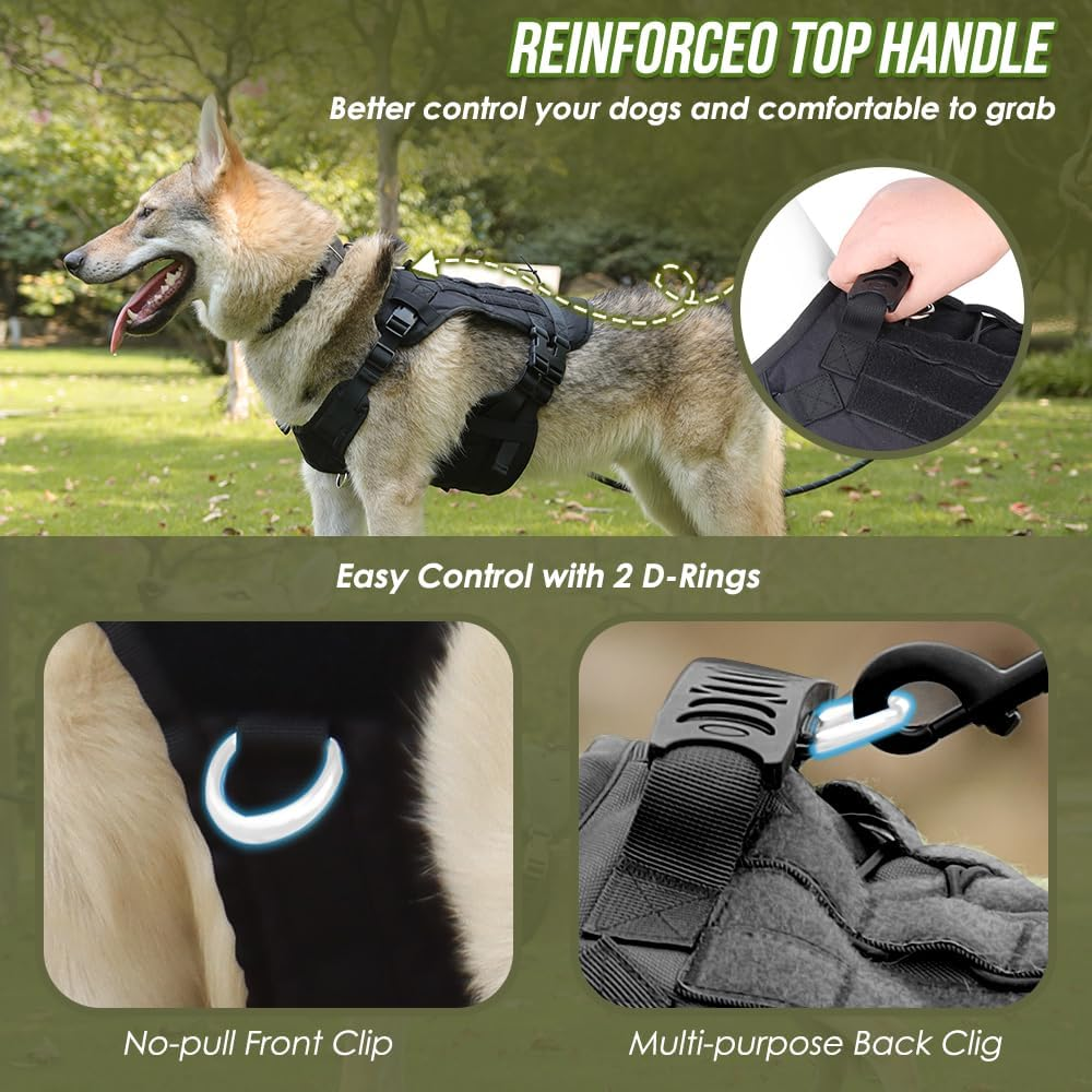 AUTOWT Tactical Dog Harness with Leash and Patches - Service Dog Vest with Rubber Handle and Dual Buckle for Running Training Walking - No Pull Dog Harnesses for Small Medium Large Dogs (Black, M) image number 4