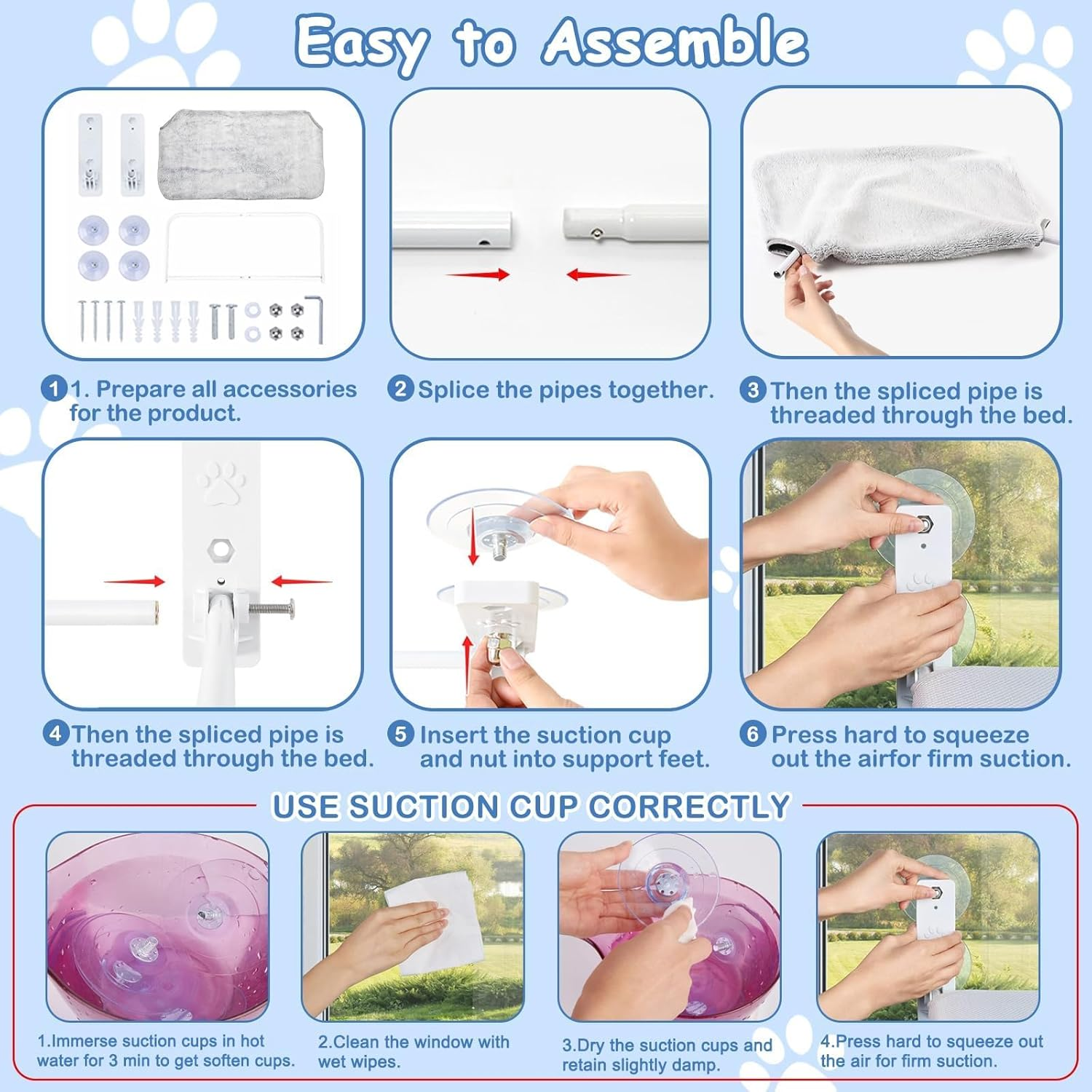 Foldable Cat Window Bed, Soft Cat Window Perch with Strong Suction Cups, 52X30Cm Cat Windowsill Seat with Replaceable Soft Cushion, Sturdy Holds up to 20Kg (Grey & Plush Fabric) image number 5