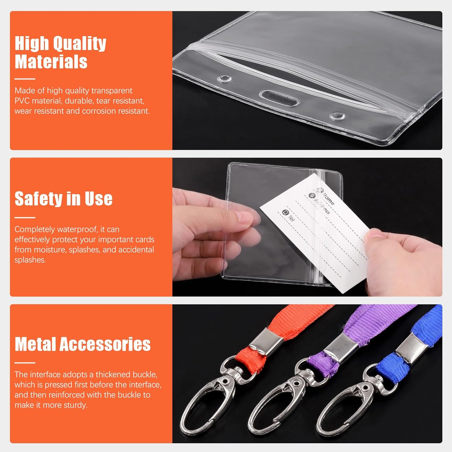 Tanstic 25Pcs Horizontal Badge Holders and Lanyards Kit, 3.3 X 3.9 Inch Clear Plastic ID Card Holders, Waterproof Name Tag Holder and Flat Neck Lanyard with Clip for Office, School (Red) image number 3