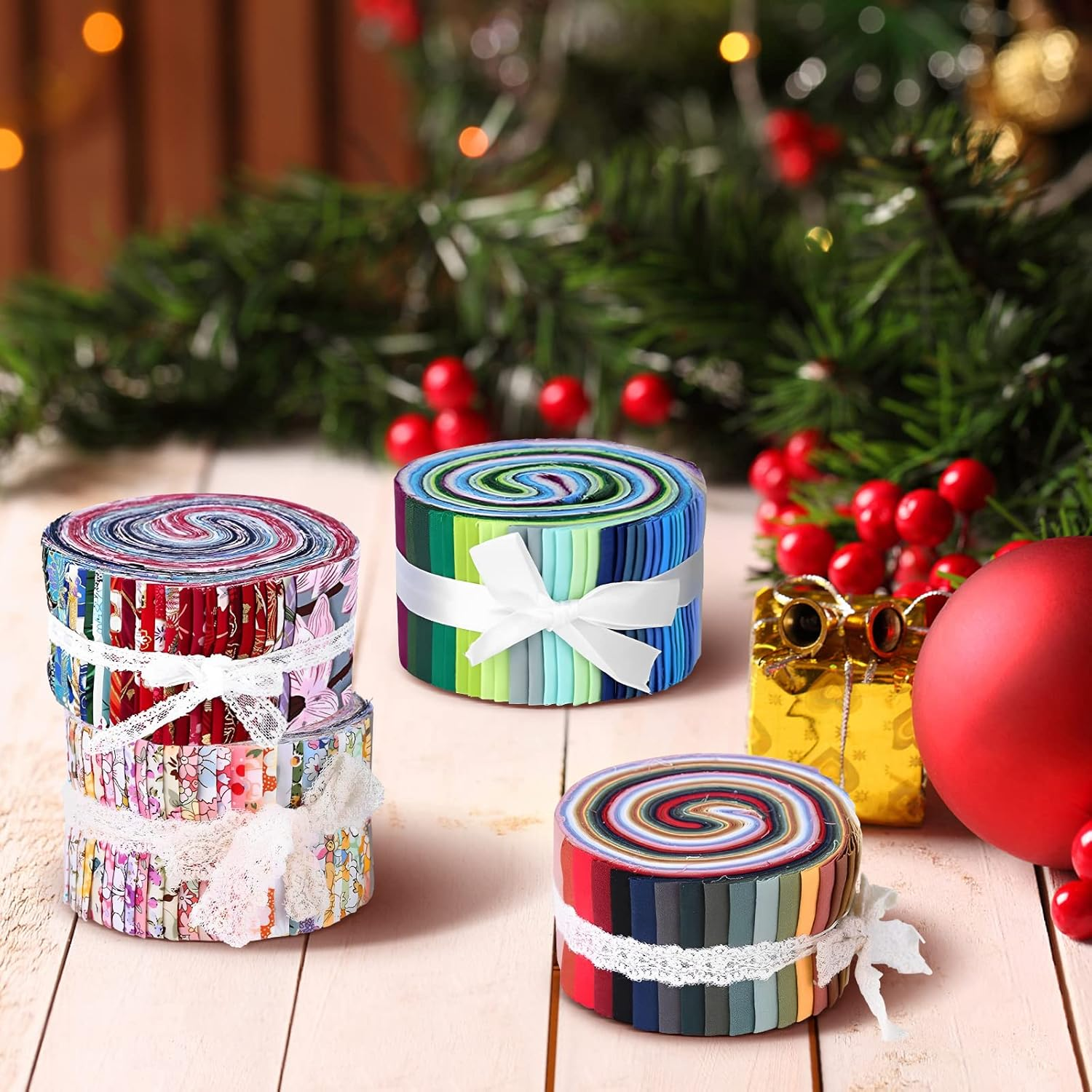 F Fityle 36 Pieces Jelly Fabric Roll 2.5 Inch Roll up Fabric Quilting Strips Floral Printed Craft Fabric Bundle Precut Patchwork with Assorted Patterns - Pure Color image number 1