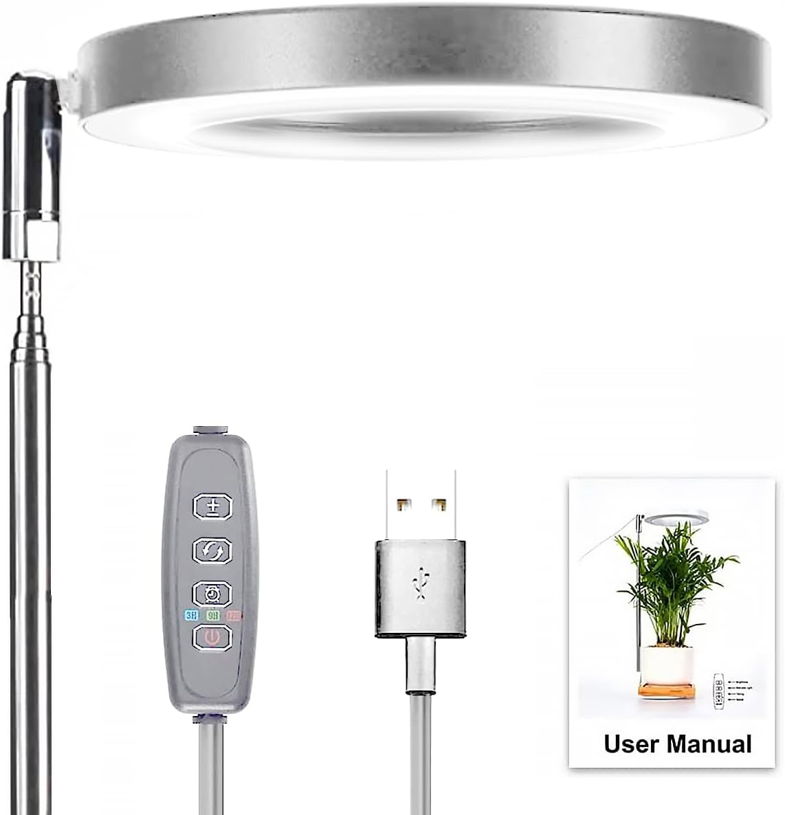 LED Grow Light, 48 LED Plants Grow Lights with 3 Timer and 9 Dimmable Levels Height Adjustable Full Spectrum Growing Lamp round Growth Light Stake for Indoor Small Plants (Style 01) image number 1