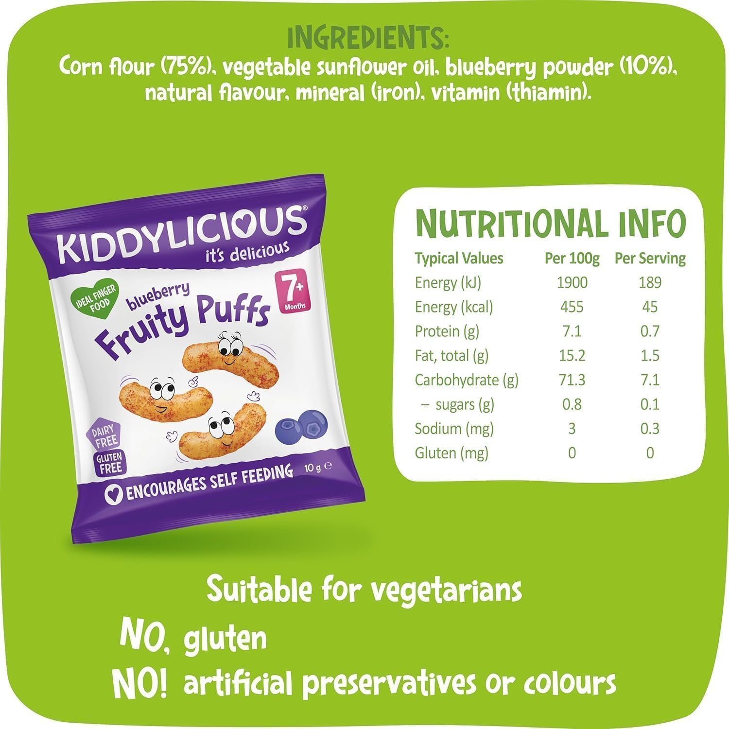 Kiddylicious - Fruity Puffs - Blueberry - Delicious Snacks for Babies - Suitable for 7+ Months - 10G image number 6