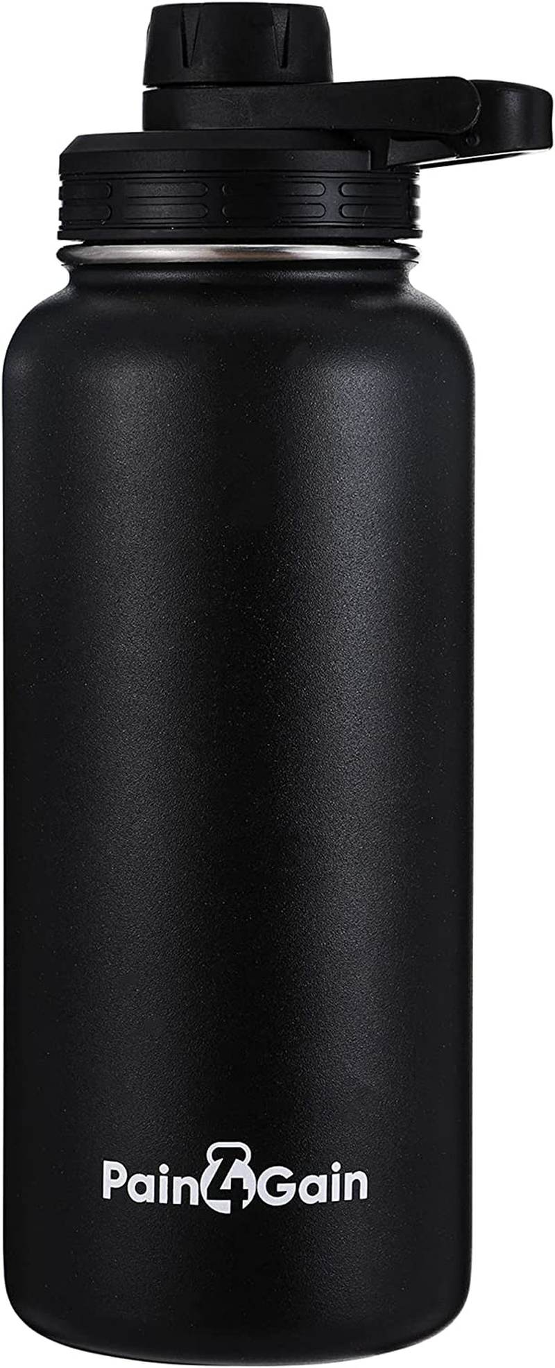 Stainless Steel Sports Water Bottle - 32 Oz with Double Insulation and 2 Lids with Straw, Black image number 5