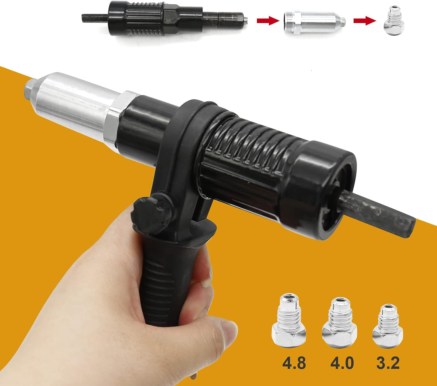 VIKKSAER Professional Electric Rivet Nut Gun Adaptor, Cordless Rivet Tool,Rivet Drill Attachment,Pop Rivet Gun Kit image number 1