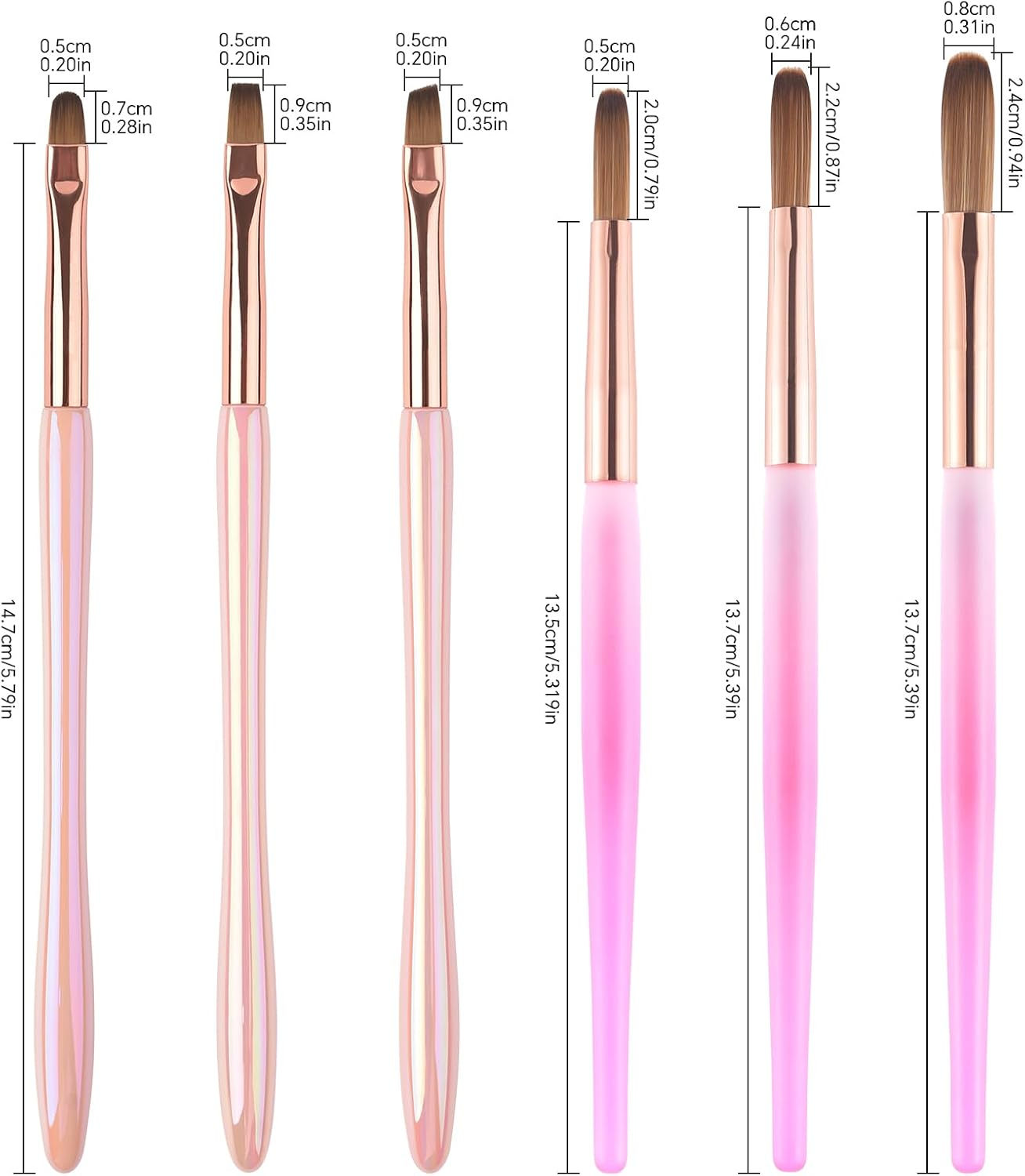 KADS Gel Nail Art Brush Set 6Pcs Oval Flat Clean up Nail Art Design Pen Painting Tools Nail Sculpting Building Brush for Manicure Nail Extension Gel Brush for Nail Salon & Home DIY Use image number 4