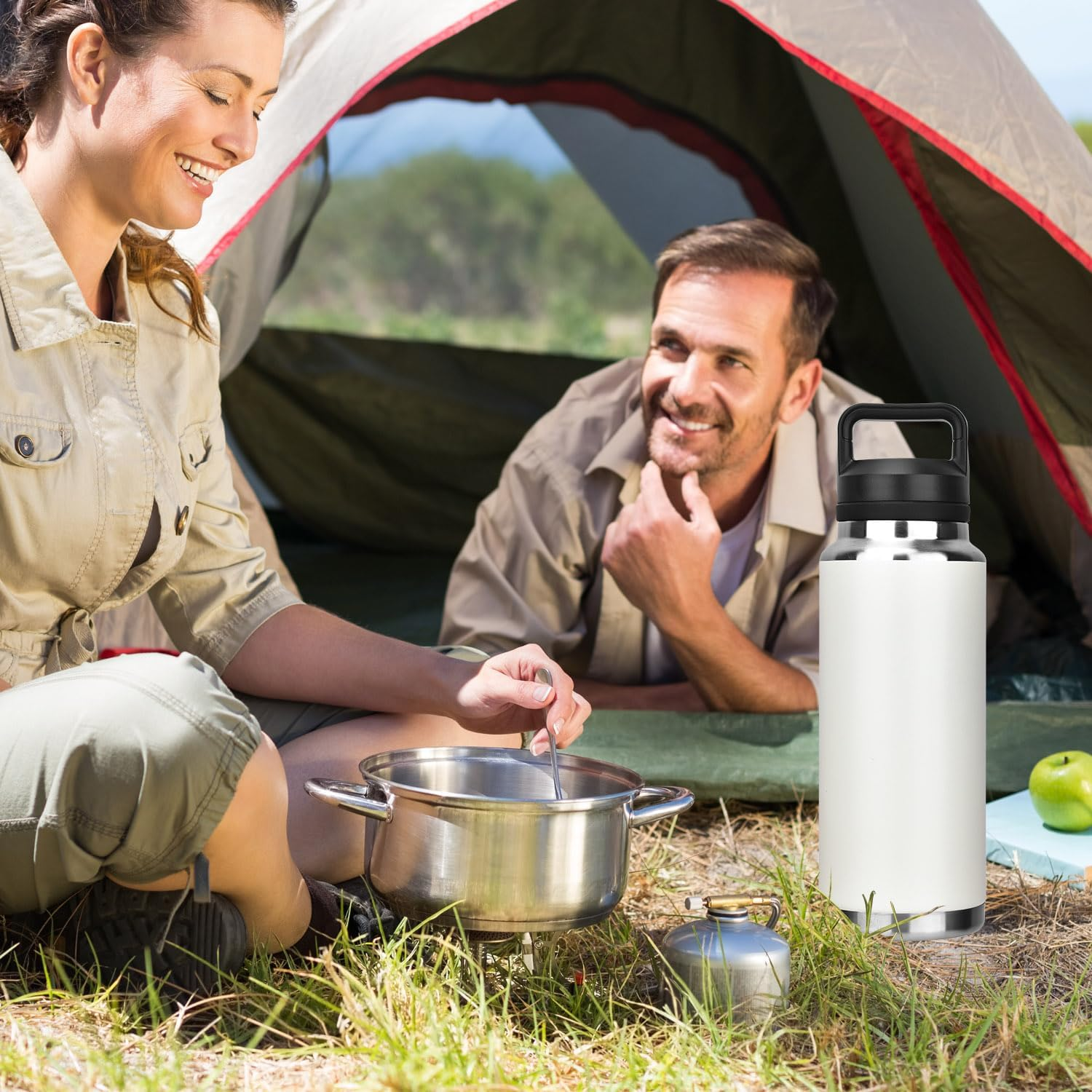 1100Ml/37Oz Bottle and Vacuum Insulated Stainless Steel Metal Water Bottle with Chug Cap,Reusable Leak Proof Bpa-Free Flask for Sports (Black, 1100Ml) image number 2