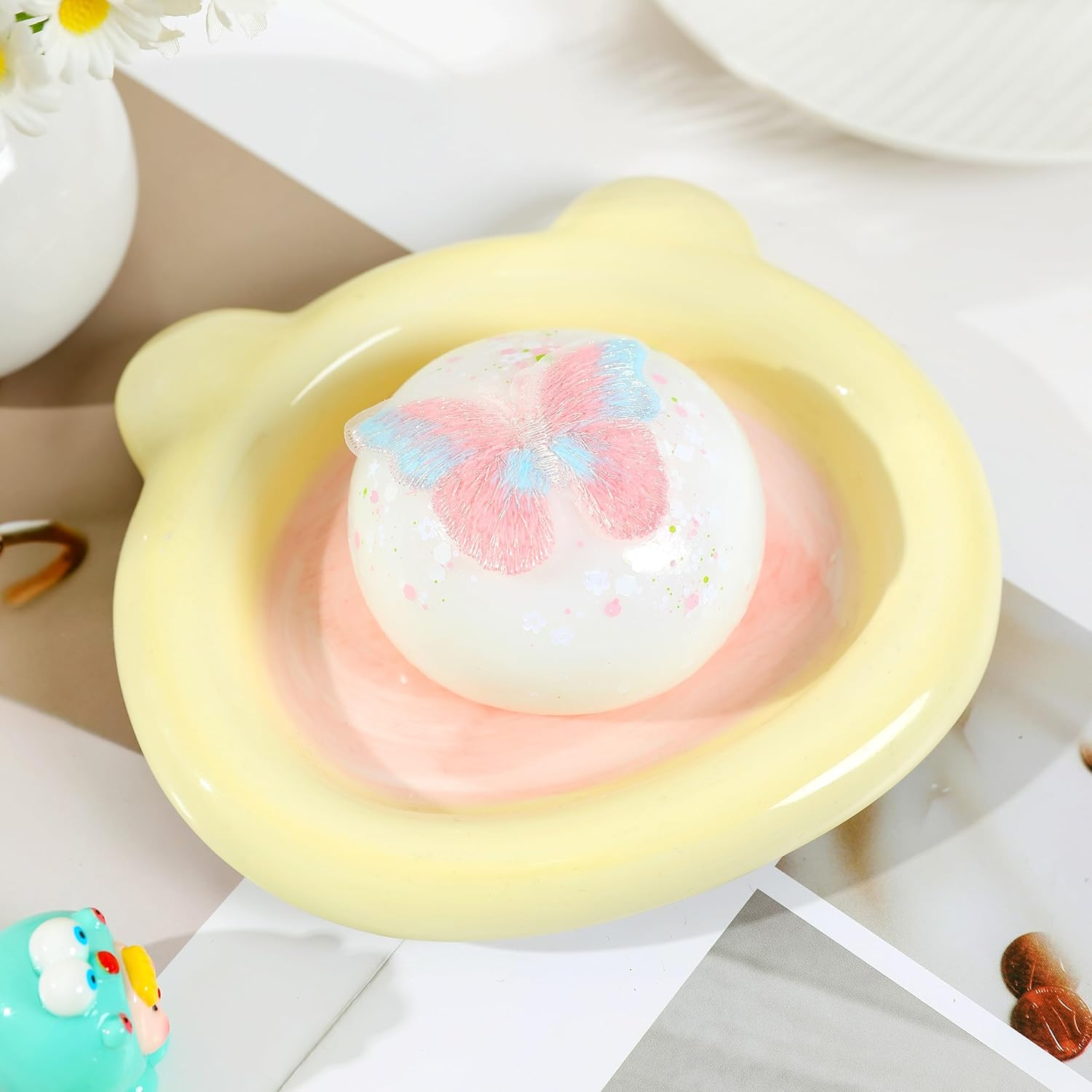 2PCS Taba Squishy Daifuku Squeeze Toys,Sensory Fidget Toy for Your Best Mellow and Chill,Birthday Gift, Squishy Toys for Kids Teenage (Butterfly White-2Pcs) image number 6