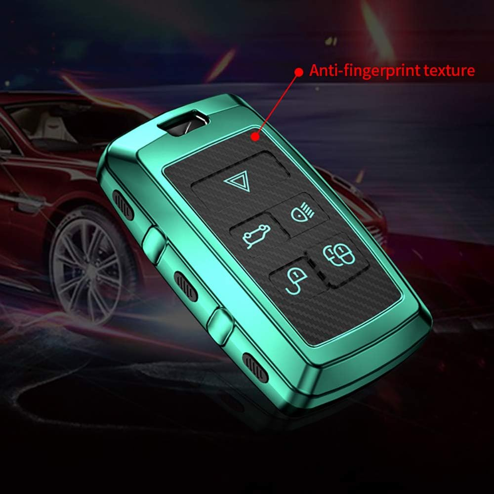 Ontto Key Fob Cover for 2018 2019 Land Rover Range Rover,With Keychain,Full Protection,Carbon Fiber Pattern Soft TPU Rubber Key Case Holder Silver image number 4