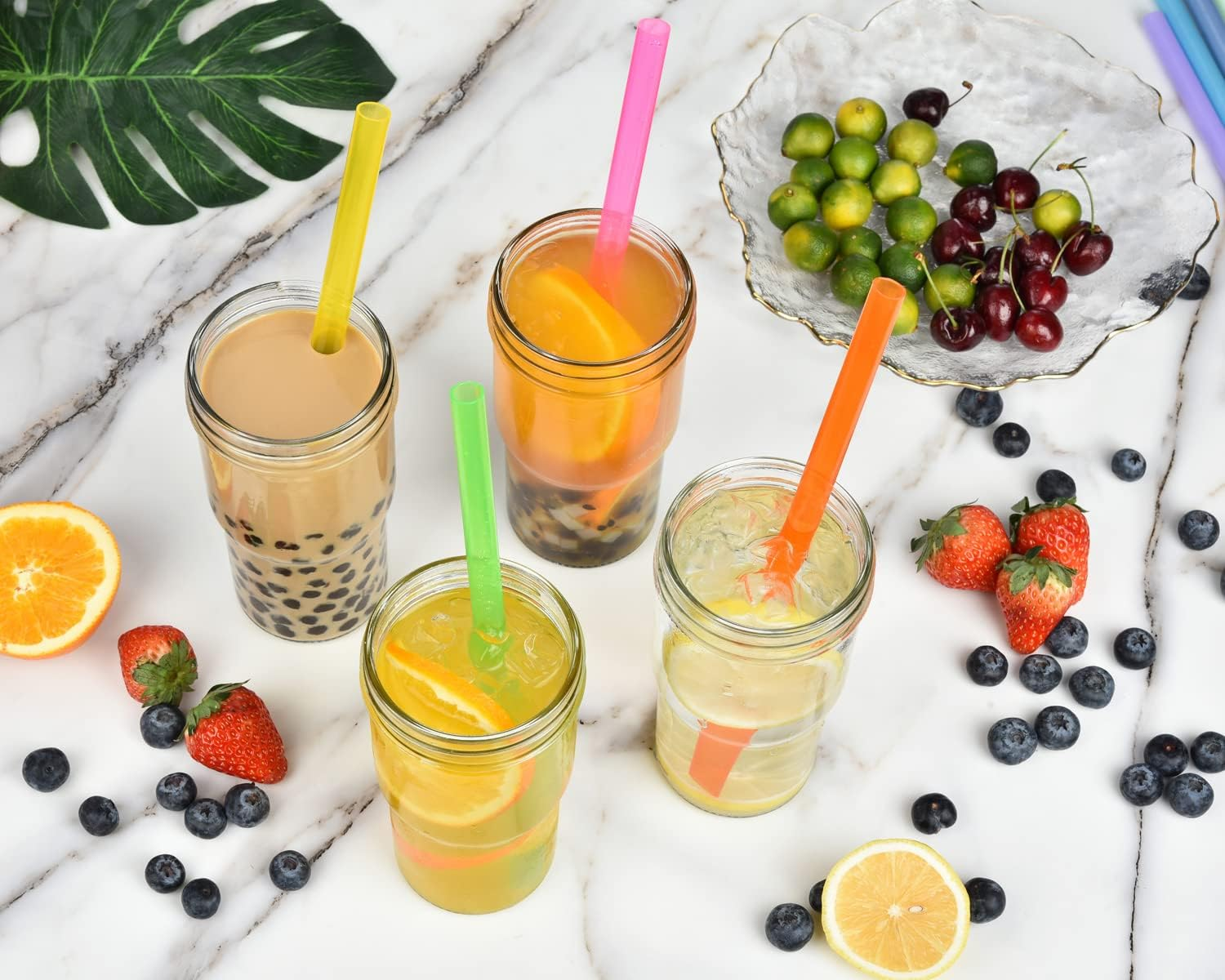 ALINK 12-Pack Reusable Plastic Boba Straws, 13 Mm X 10.5 Inch Long Wide Clear Smoothie Straws for Bubble Tea, Tapioca Pearls, Milkshakes with 2 Cleaning Brush - Pointed Design image number 6