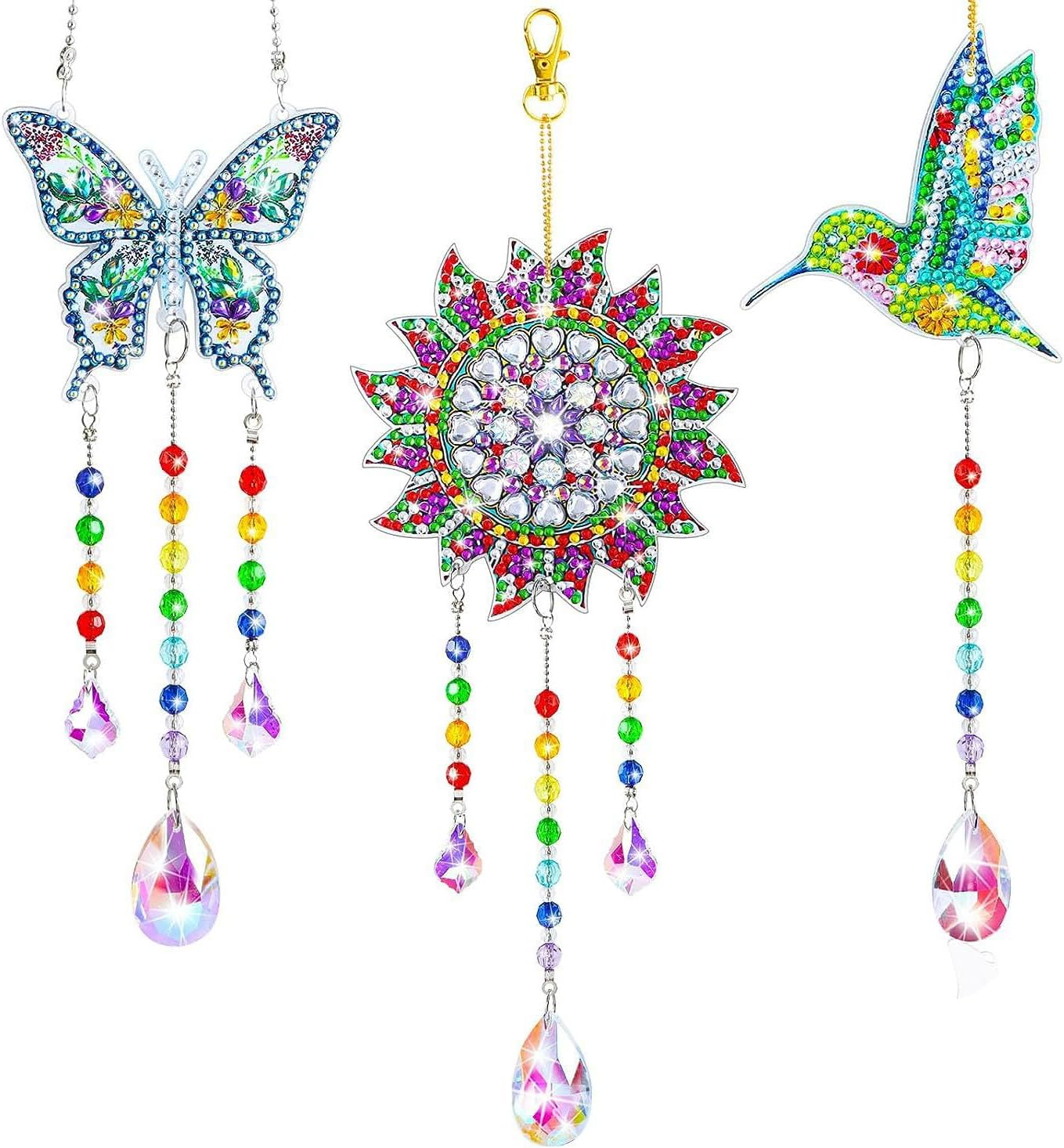3 Pieces Diamond Painting Suncatcher Wind Chime Mandala Double Sided Crystal Gem Paint by Number Diamond Painting Hanging Ornament for Art DIY Window Home Garden (Classical) image number 1