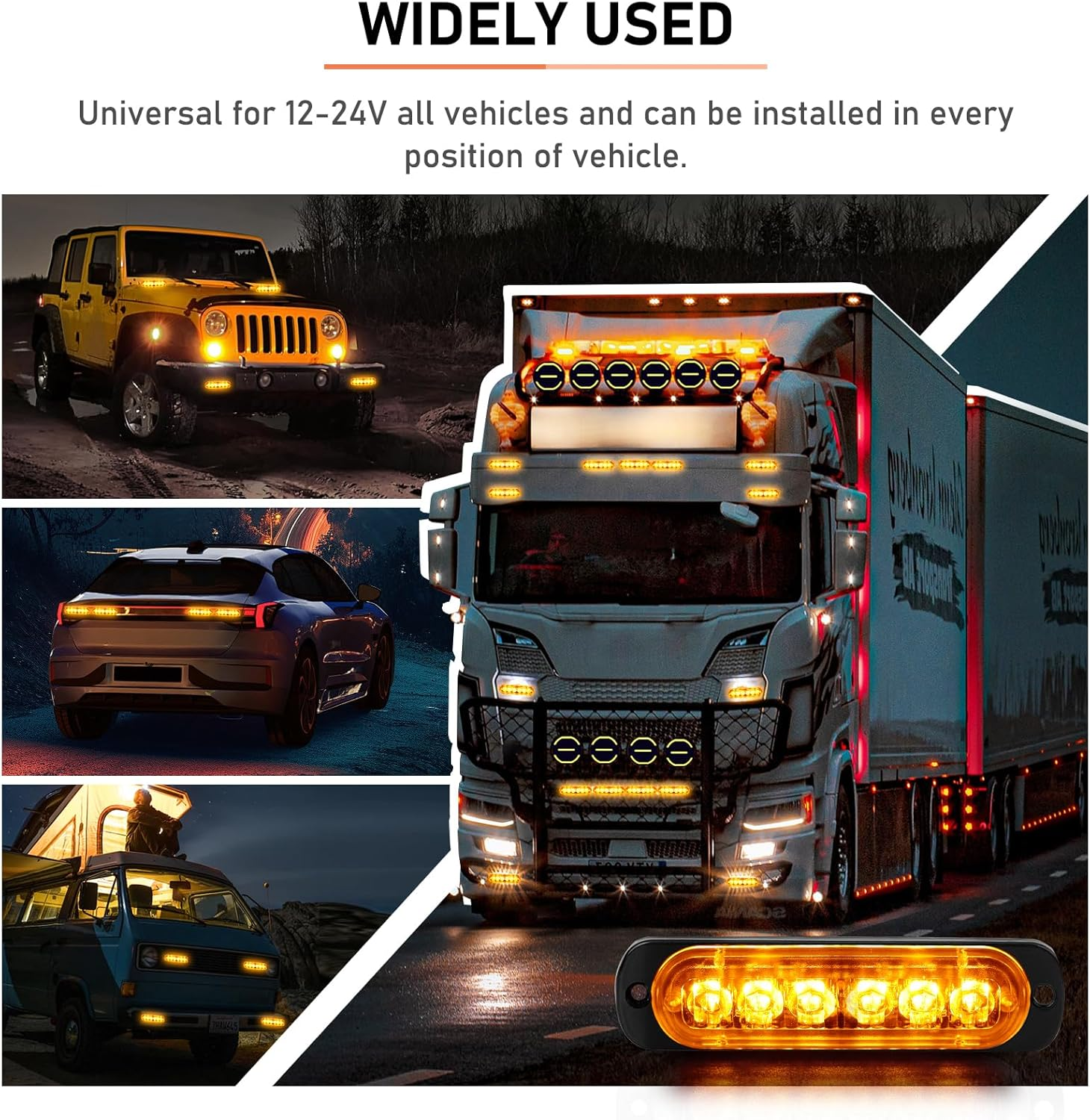 4-Pack 6 LED Amber Strobe Lights Vehicles Trucks Emergency Strobe Lights Kit 12V -24V Warning Hazard Flash Strobe Lights Bar Grill Grille Surface Mount Super Bright Waterproof