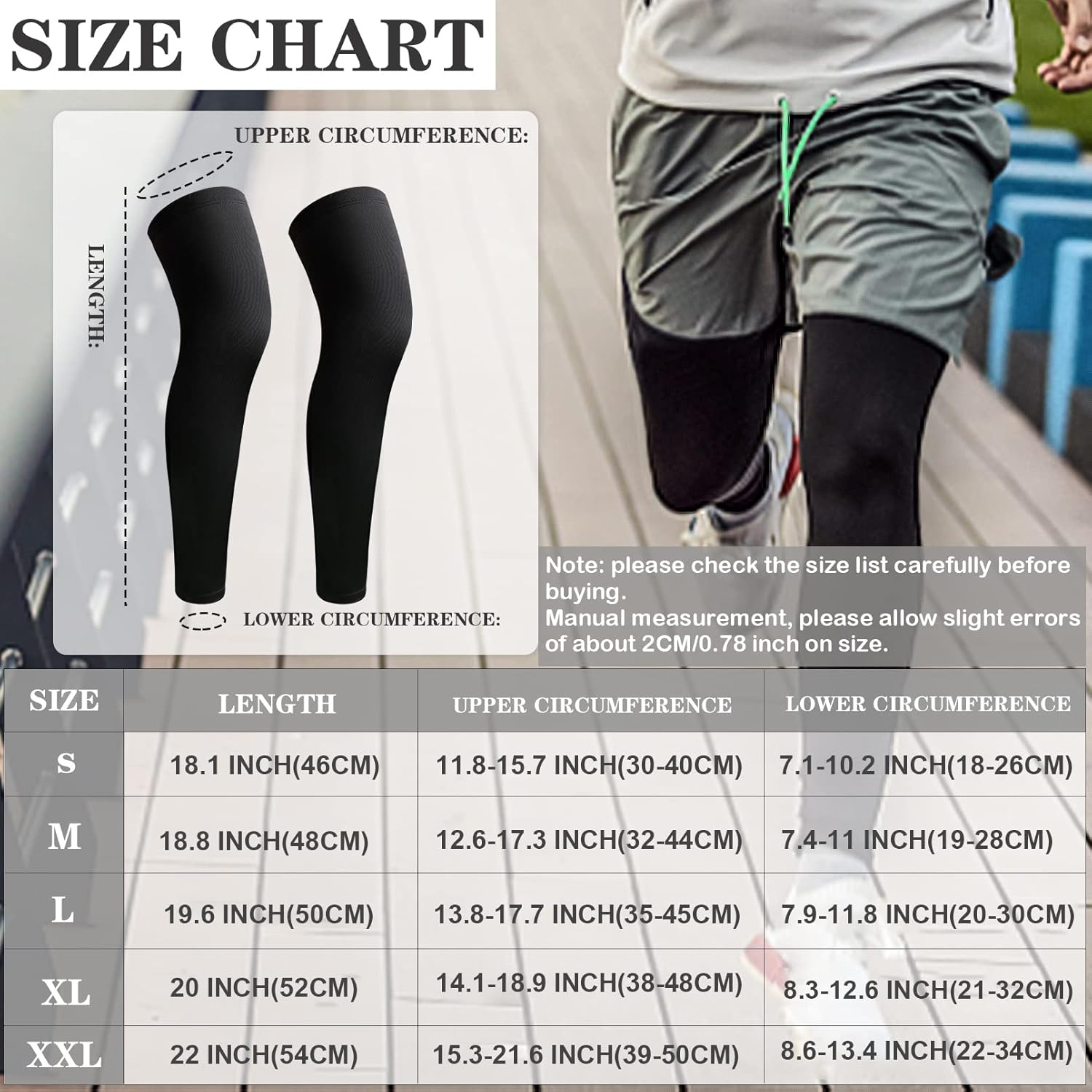 2Pairs Leg Sleeves,Full Leg Compression Sleeve,Compression Long Knee Sleeve,Sports Compression UV Long Leg Sleeves with Anti-Slip Silicone Strips for Men Women Running Basketball Football(White&Black) image number 1