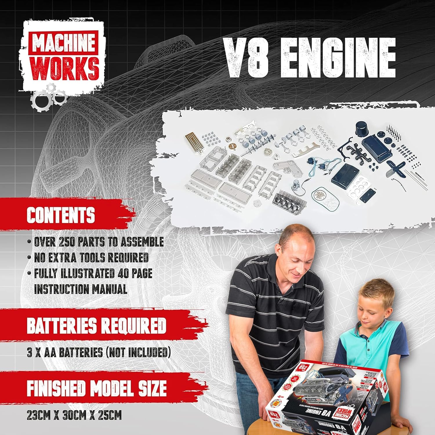 Machine Works V8 Engine Model Kit Build Your Own Motorized Engine with Moving Parts & Sound, STEM Educational Toy for Kids Age 10+ image number 5