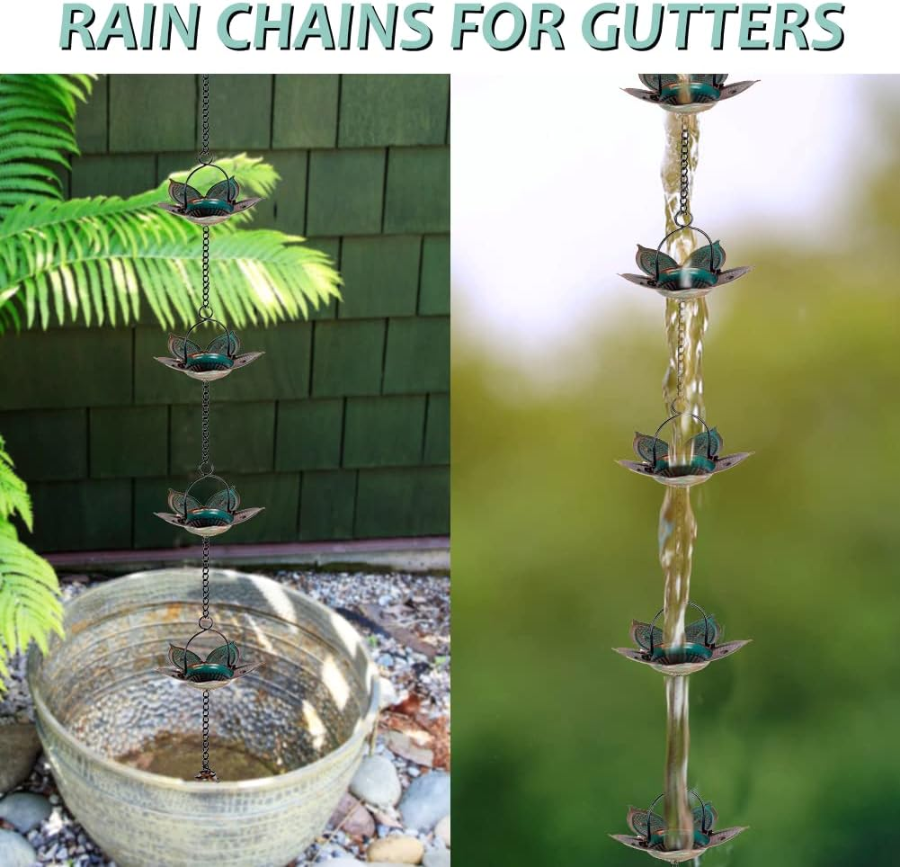 8.3 FT Lotus Rain Chain, Metal Rain Chains for Gutters with 12 Cups, Adjustable Rain Catcher Chain for Eaves Drainage, Replacement for Downspout, Outdoor Decor image number 1