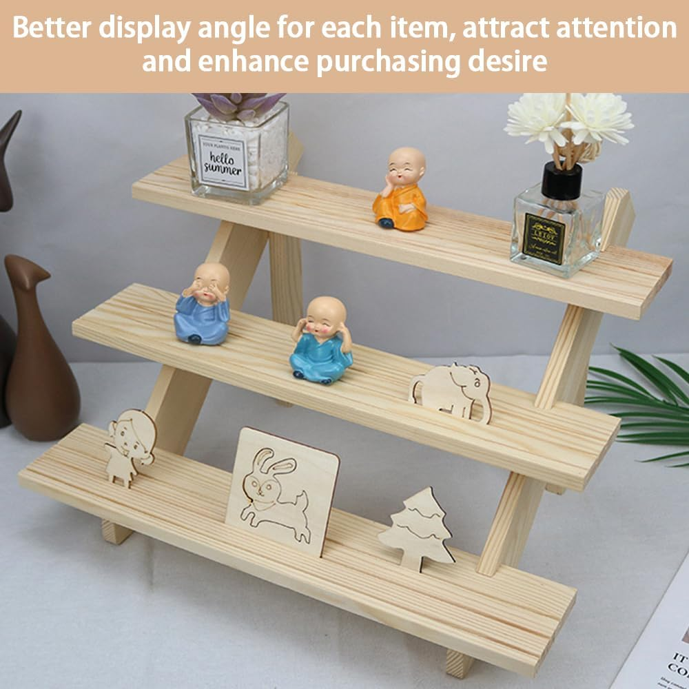 Retail Display Stand, Pine Multi-Layer Multi-Functional Flower Pot Display Attitude, Stable and Rustic Wooden Vertical Jewelry Storage Rack (3 Layers) for Home, Office, Retail, Art Display image number 2