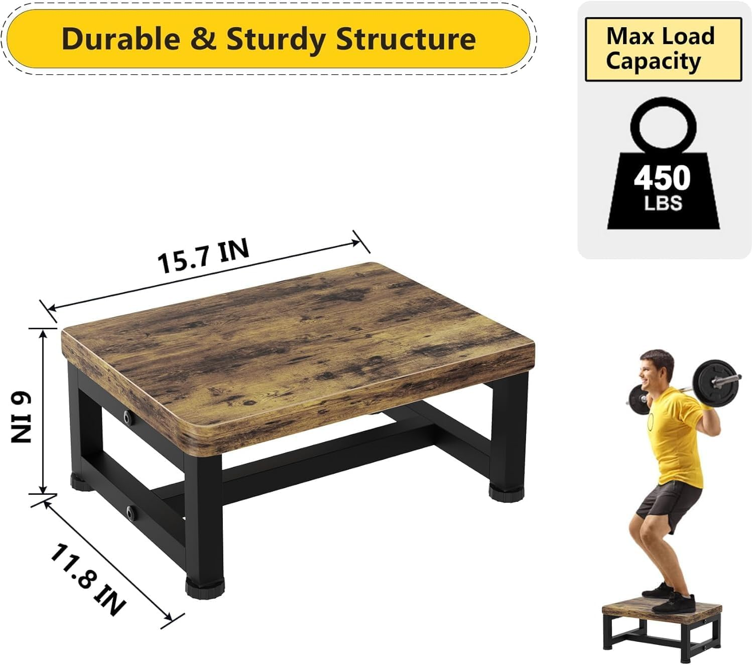 Wooden Foot One Step Stool Adult Elderly Senior Kid Toddler High Bedside Kitchen Bathroom Dorm Small Portable Chair Outdoor Modern Wide Bench Little Toilet Bathtub Metal Stair Helper Heavy Duty 6 Inch image number 5