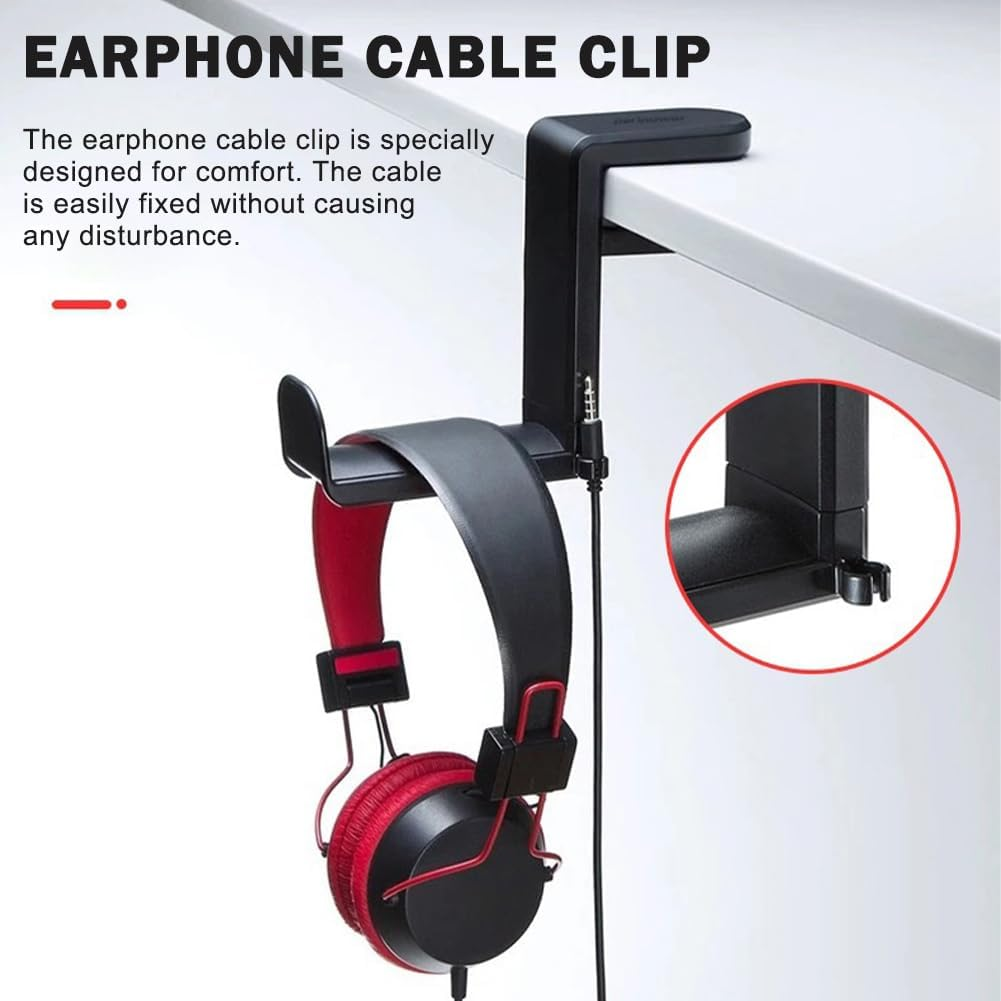 Headphone Stand Hanger Holder,Pc Gaming Headset Hook Holder Hanger Mount, Headphones Stand,Under Desk Clamp on Design, Universal Fit, Built in Cable Clip Organizer image number 4