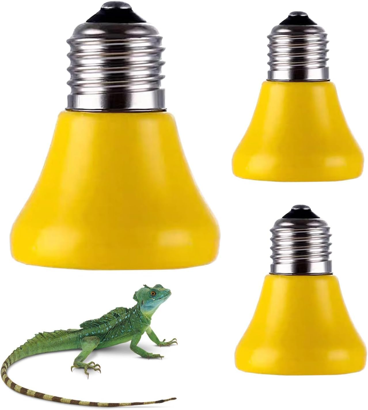 3 PCS Pet Ceramic Heat Lamp, Infrared Bulb Emitter Lamp, 25W 50W 75W, Reptile Heating Lamp Bulb, E27 Interface, Heating Color Change, Fit for Pet Brooder Coop Chicken Reptiles Amphibian (Yellow) image number 1