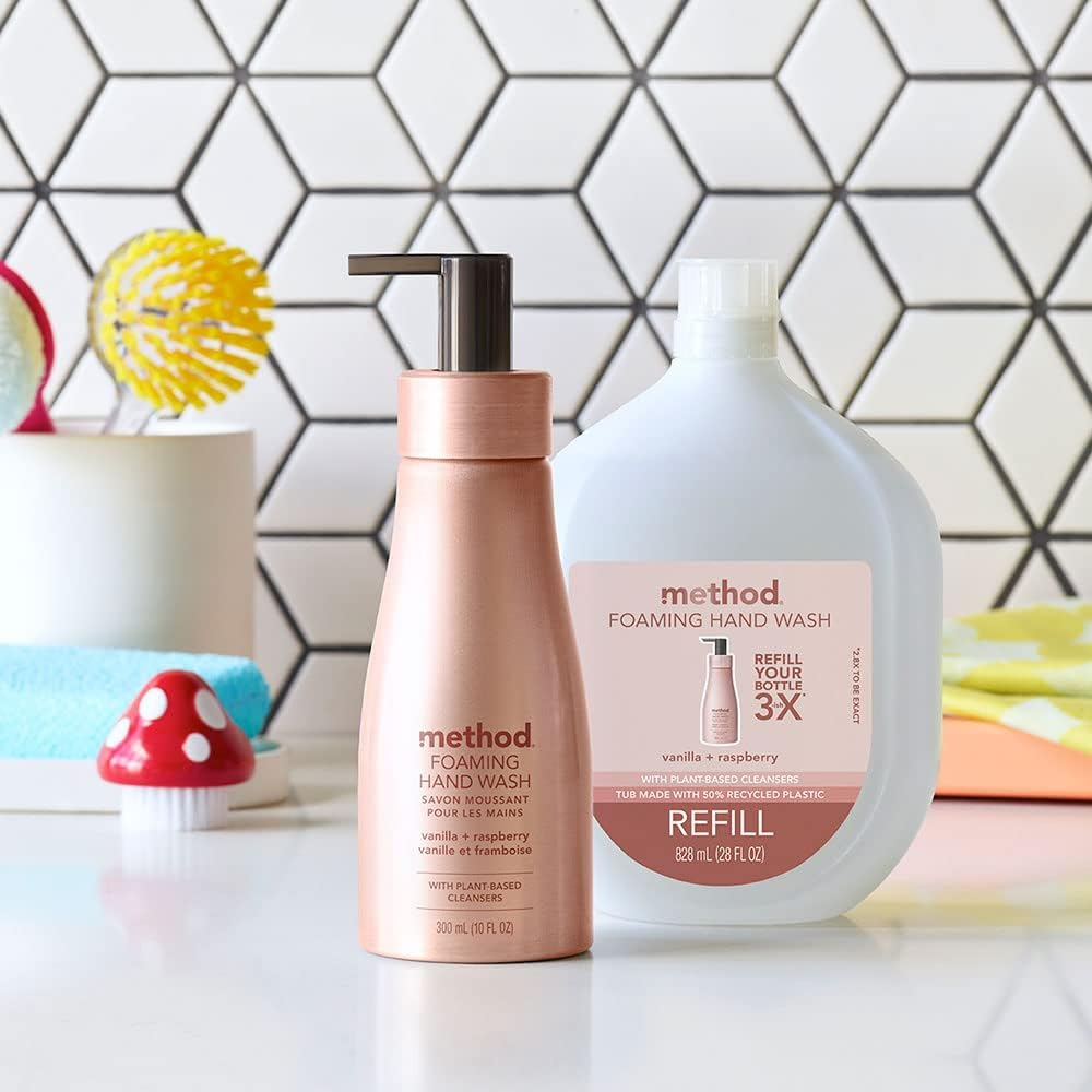 Method Premium Foaming Hand Wash, Vanilla + Raspberry, Reusable Pink Aluminum Bottle, Biodegradable Formula, 10 Fl Oz (Pack of 3) image number 4
