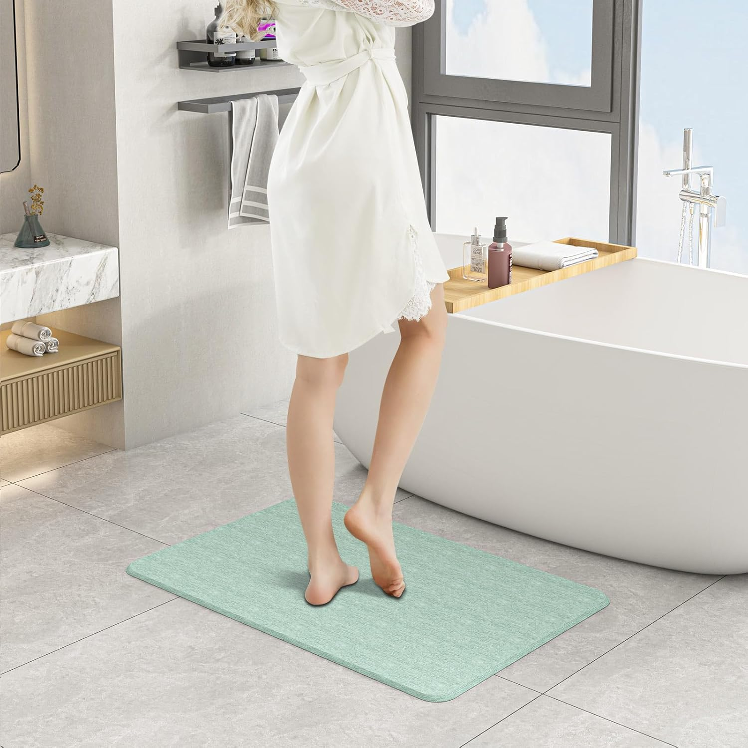 DAWNTREES Stone Bath Mat, Diatomaceous Earth Shower Mat, Non-Slip Super Absorbent Quick Drying Bathroom Floor Mat, Natural, Easy to Clean image number 2