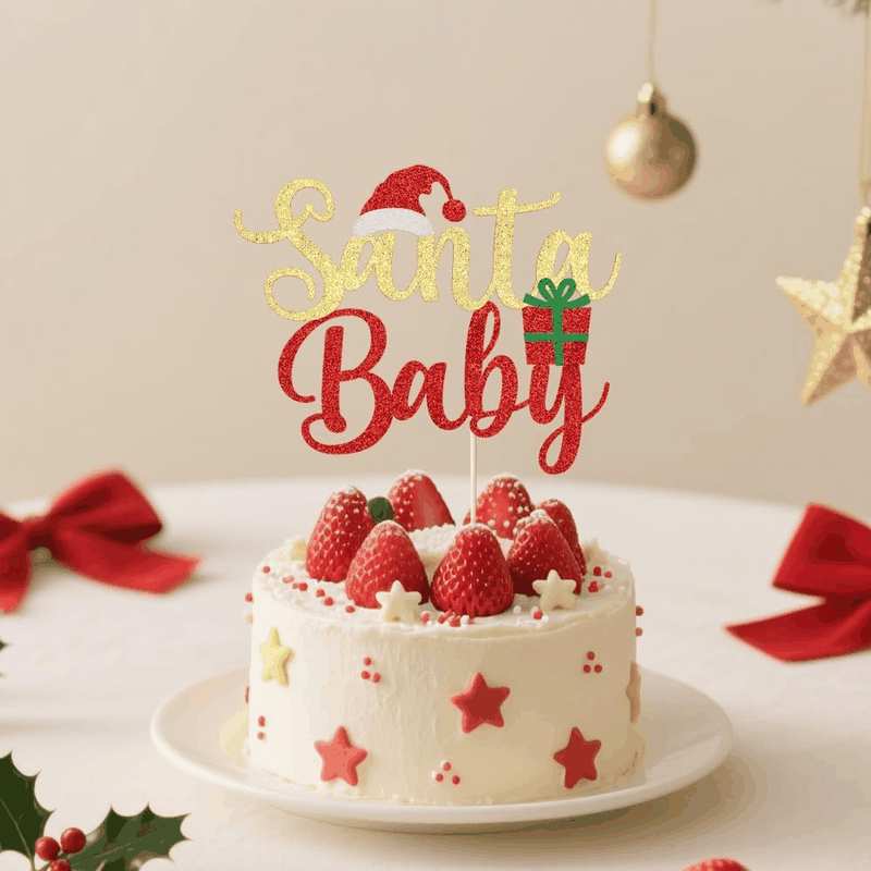 Merry Christmas Cake Topper, Happy New Year Party Cake Decorations, Children'S Christmas Theme Party Cake Decorations Supplies (BABY) image number 5