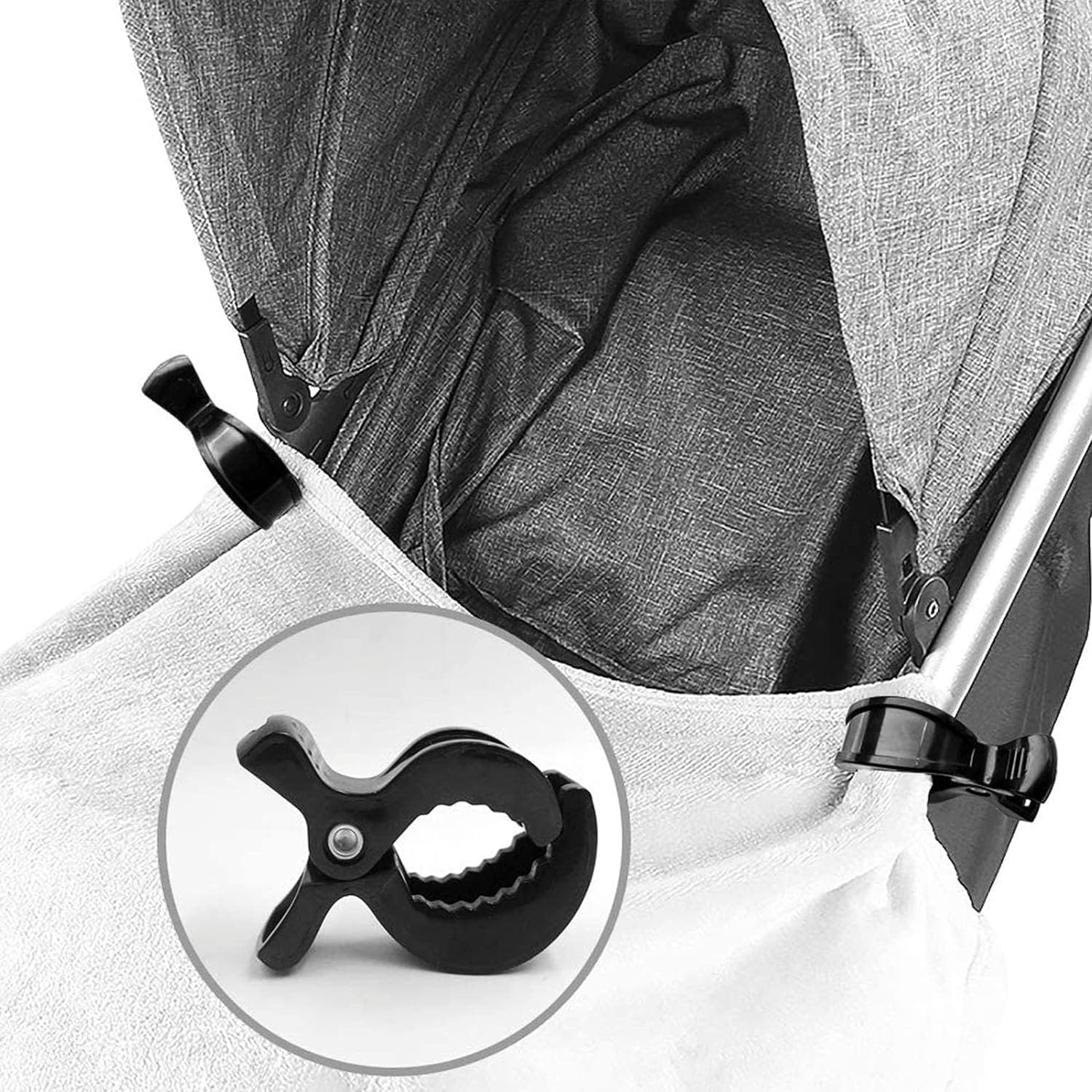 WADY Stroller Pegs to Hook Muslin Sun Shade to Canopy, 6 PCS Car Seat Cover Clips, Nursing Cover, Pram Toy Holder, Plastic Universal Clip, Blanket Clamp, Stroller Clips Buggy Accessory (Black) - Grey image number 4