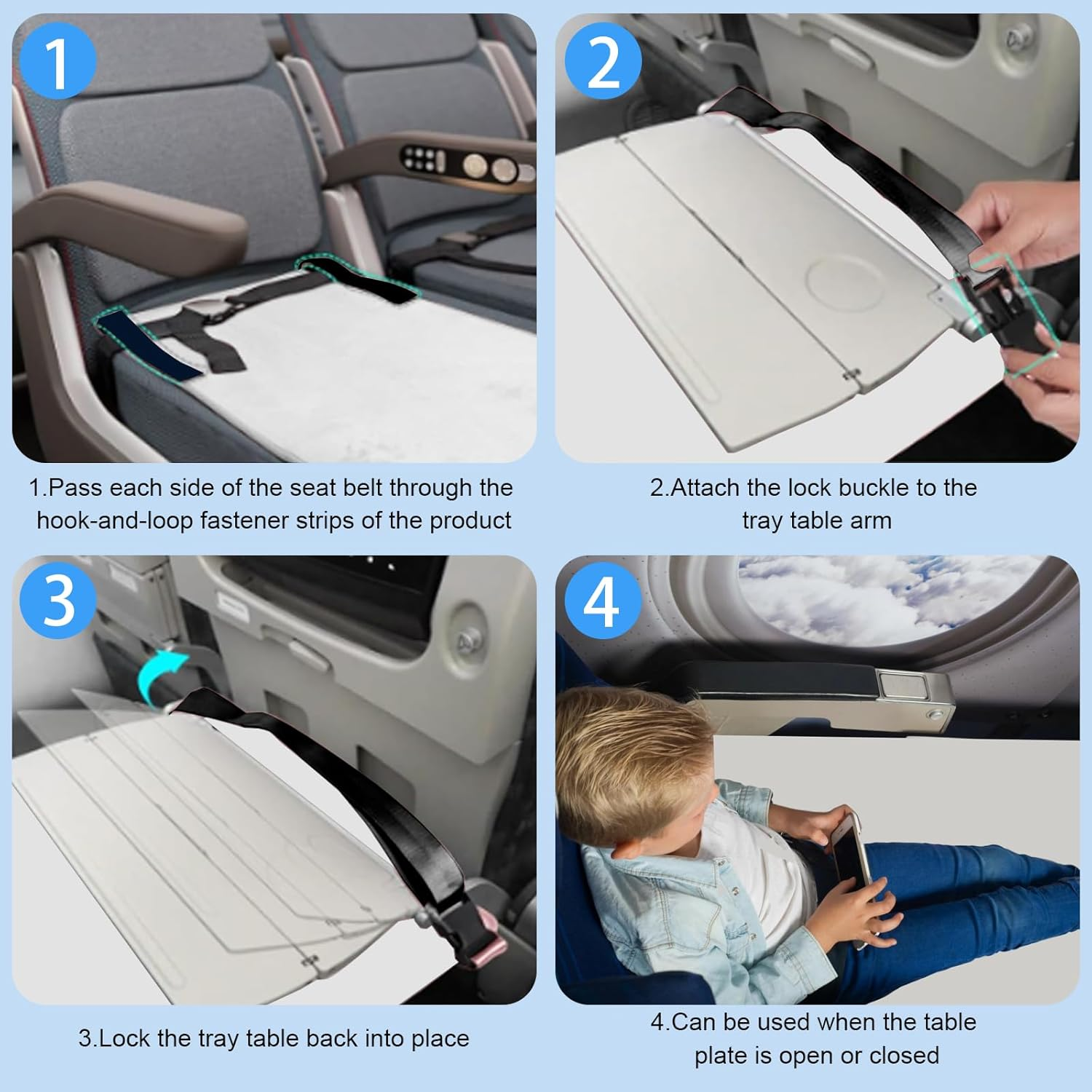 Airplane Seat Extender for Kids, Footrest & Toddler Airplane Bed, Oxford Cloth Airplane Toddler Bed, Toddler Travel Bed, Toddler Airplane Travel Essentials, Travel Seat Cushion for Kids - Grey image number 6