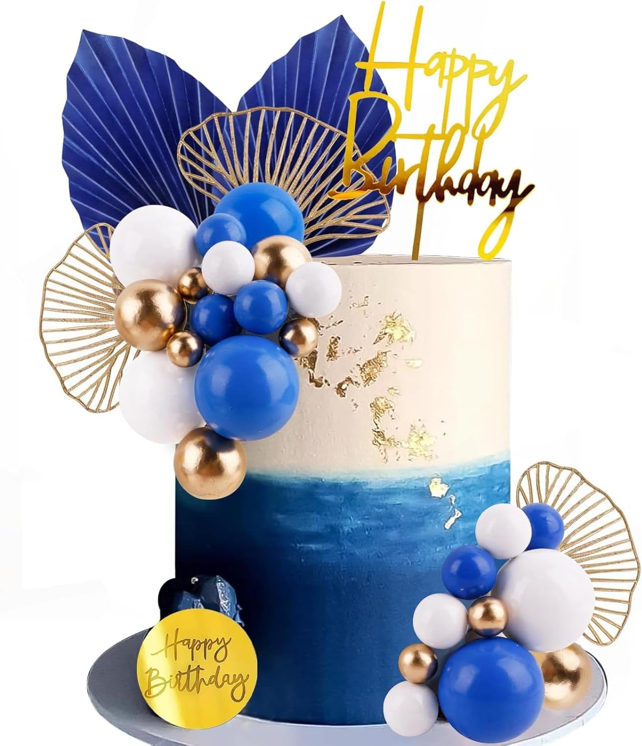 Blue White Gold Ball Cake Toppers Balls Cupcake Toppers Foam Ball Shaped Cake Picks DIY Balloon Cake Insert Topper Balls Birthday Cake Decorations for Birthday Boho Wedding Party image number 1