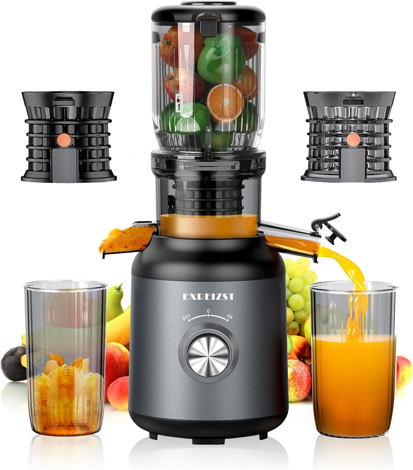 Cold Press Juicer Machines - Electric Slow Juicer with 1.2L and 103Mm Large Feed Chute for Whole Fruits and Vegetables, 250W Masticating Juicer Extractor Easy to Clean, High Juice Yield,Bpa Free, Grey image number 1