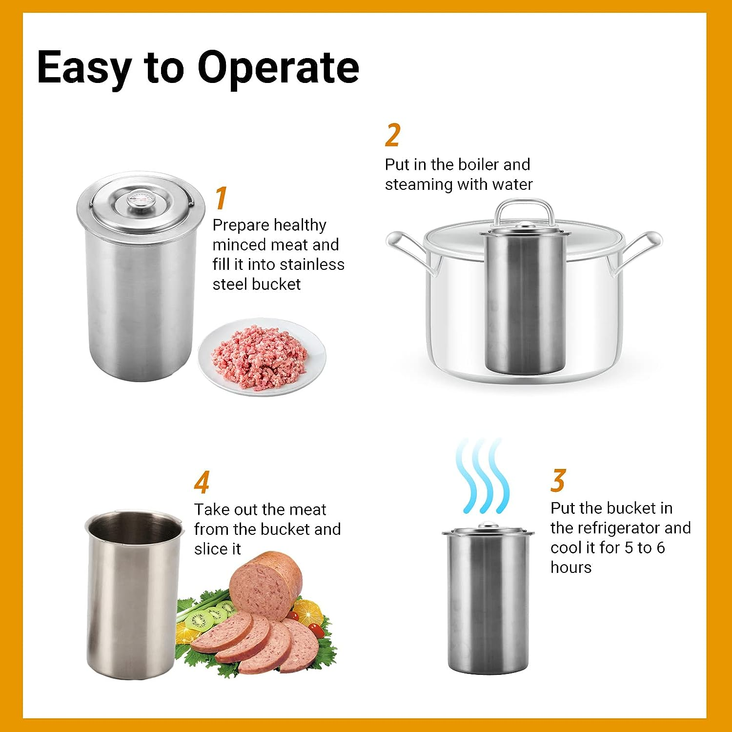 Roseflower Press Ham Maker, Ham Maker Meat Press Tool Stainless Steel Meat Press with Thermometer for Making Homemade Deli Meat, Size: 10 * 10 * 18Cm image number 4