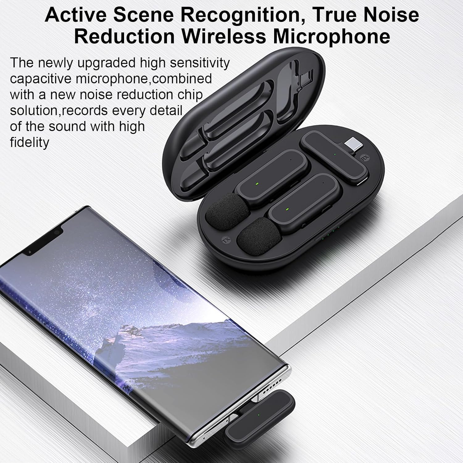 Domary Wireless Clip-On Microphone Wireless Mic Receiver and Transmitter with Charging Box for Type-C Mobile Phone Rechargeable Microphone with Windscreen image number 1