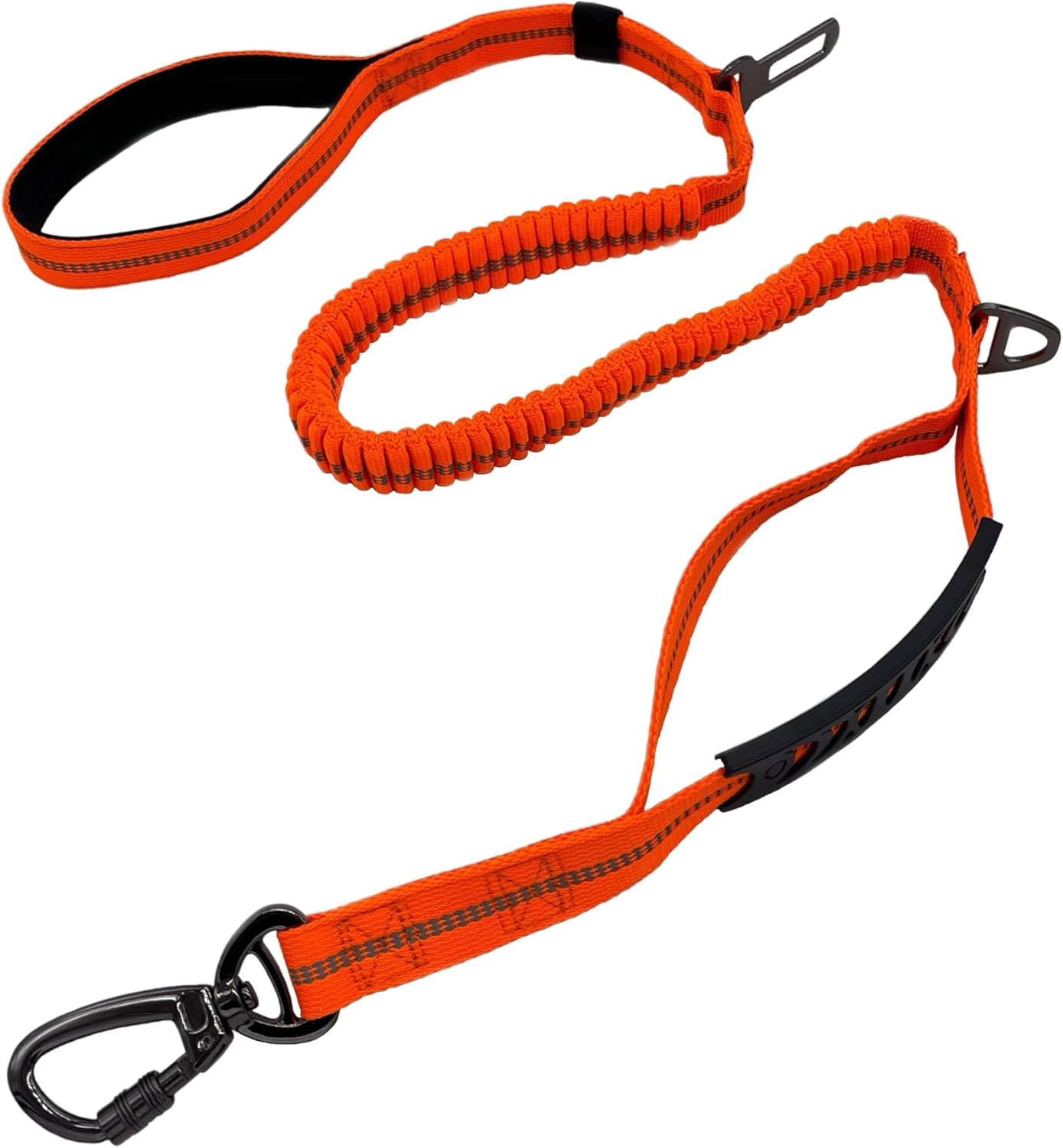 Bungee Dog Leash for Walking - 4-6FT Heavy Duty Dog Leash with Highly Reflective Threads and Buffer, with Car Seat Belt Buckle and Adjustable for Medium and Large Dogs（Orange）