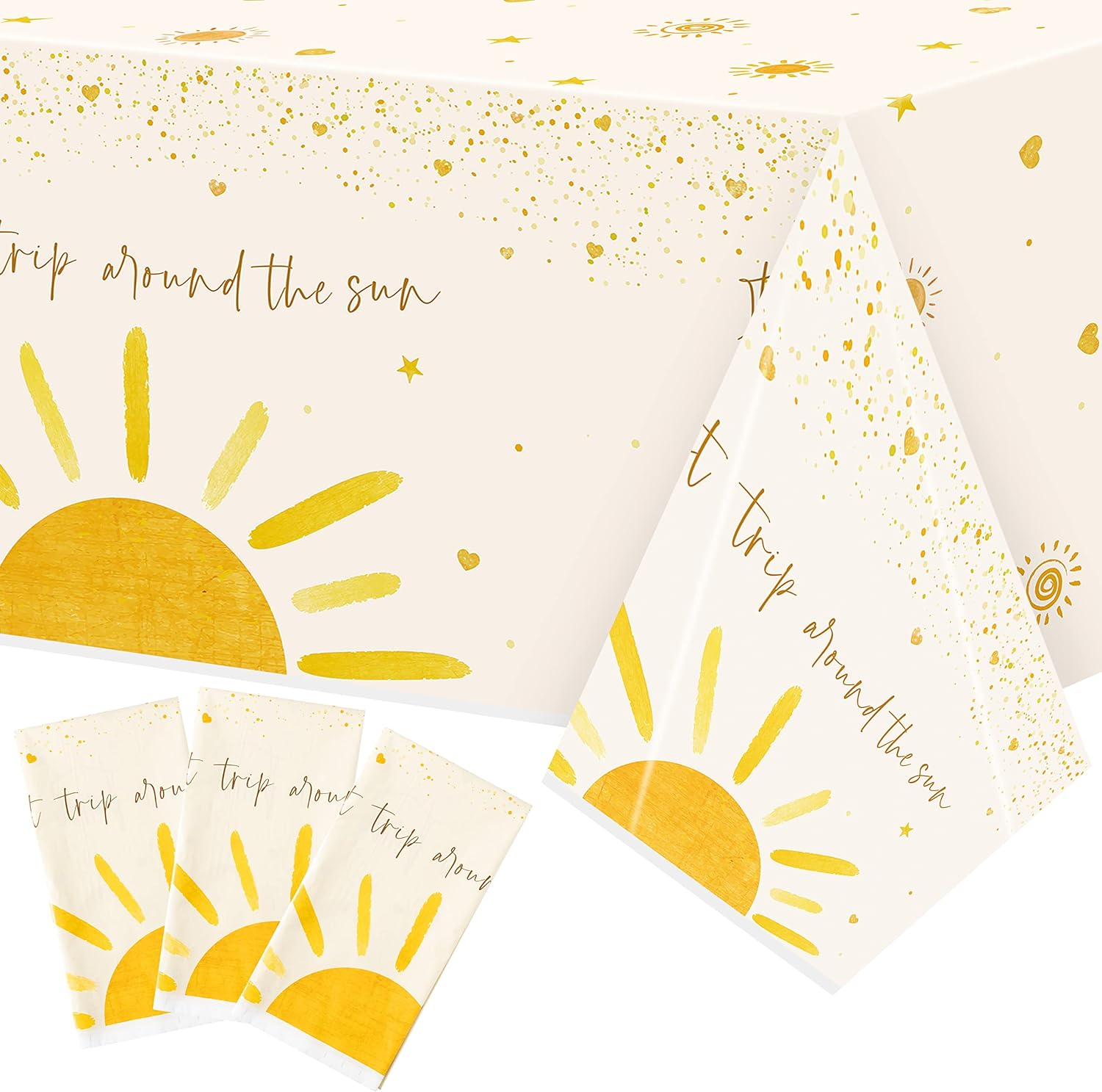 3Pcs Boho Sun Birthday Party Tablecloths Boho Hippie Sunshine Disposable Plastic Waterproof Rectangular Table Covers First Trip around the Sun Party Decorations Baby Shower Supplies