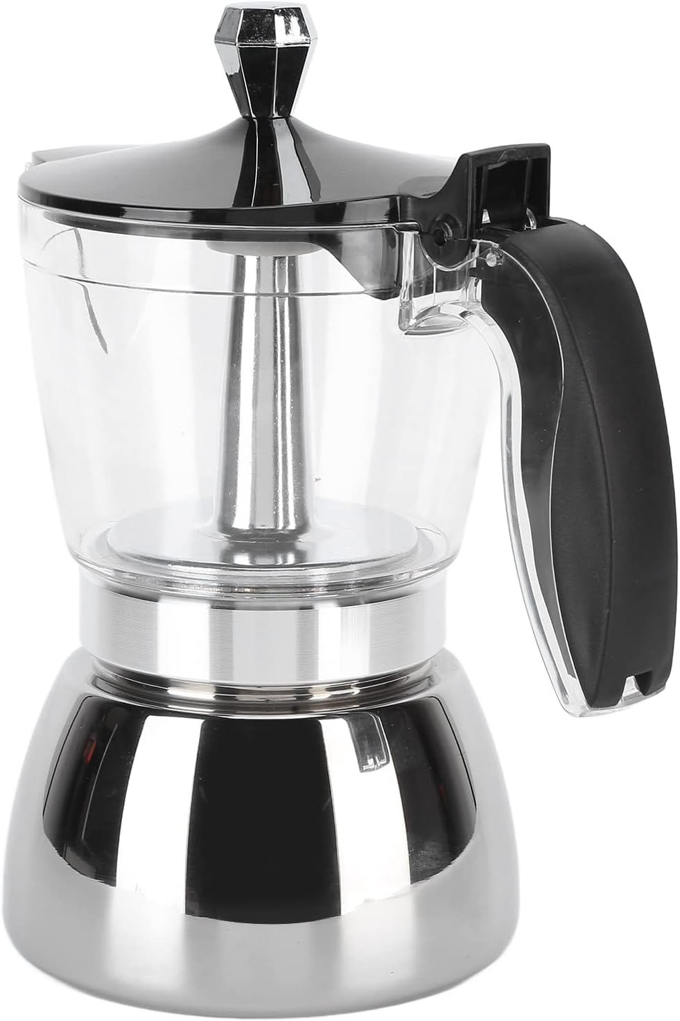 6 Cups Stainless Steel Coffee Pot,Moka Pot Premium Crystal Glass Top Stovetop Moka Pot,Italian Octagonal Household Moka Pot image number 3