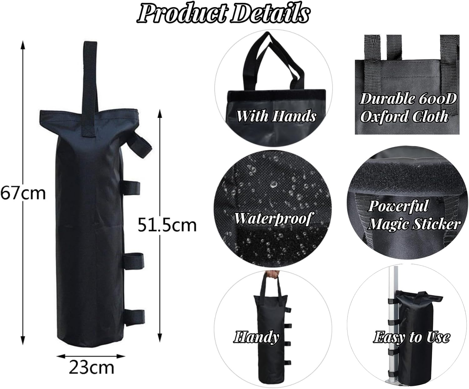Set of 4 Gazebo Weights Sand Bags Tent Sandbags Industrial Grade 600D Heavy Duty Marquee Weight Bag Gazebo Leg Weights Bags Parasol Weights Bag for Any Pop up Tents Canopy Umbrella image number 2